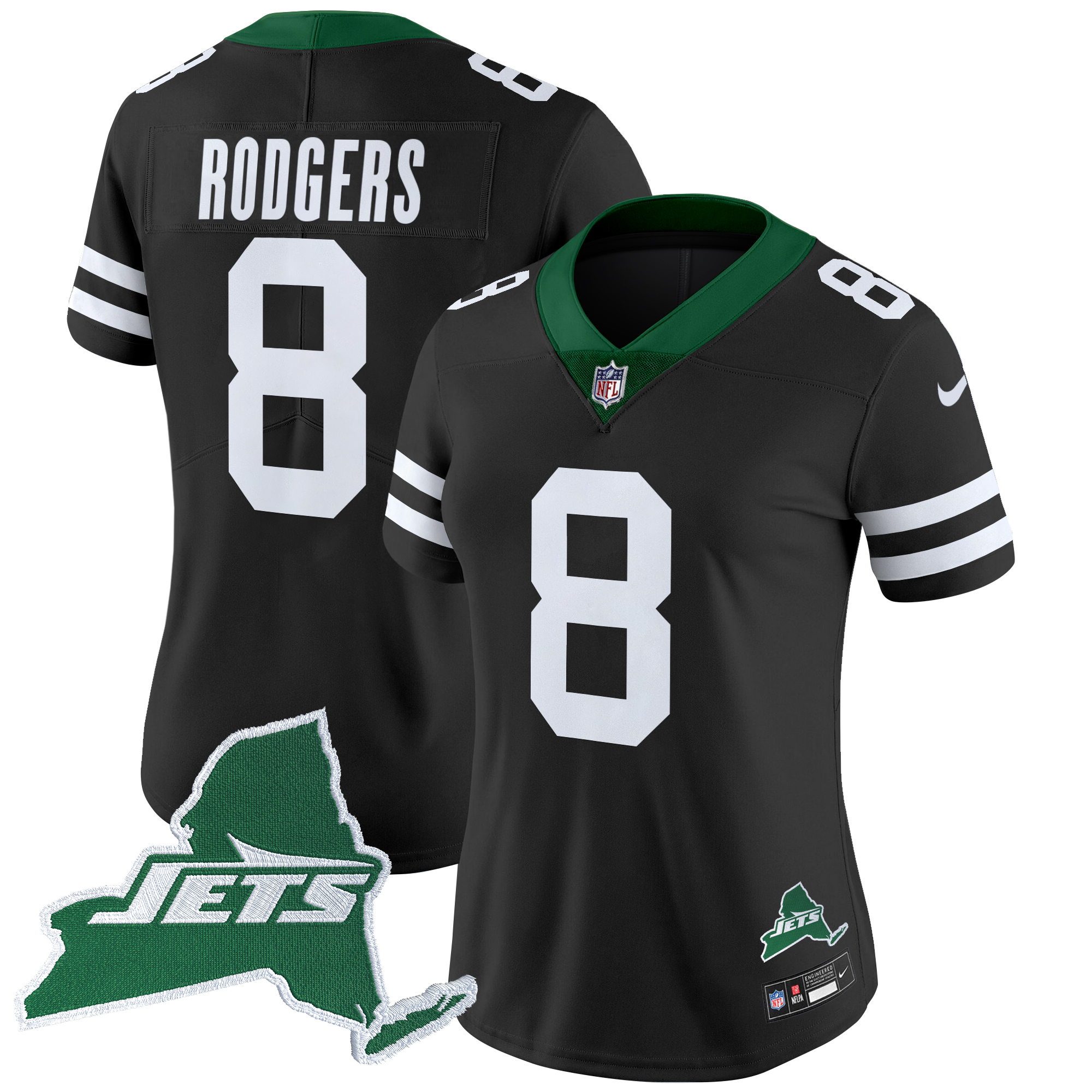 Aaron Rodgers Women's New York Jets Home Patch Vapor Legacy Limited Black Jersey - All Stitched