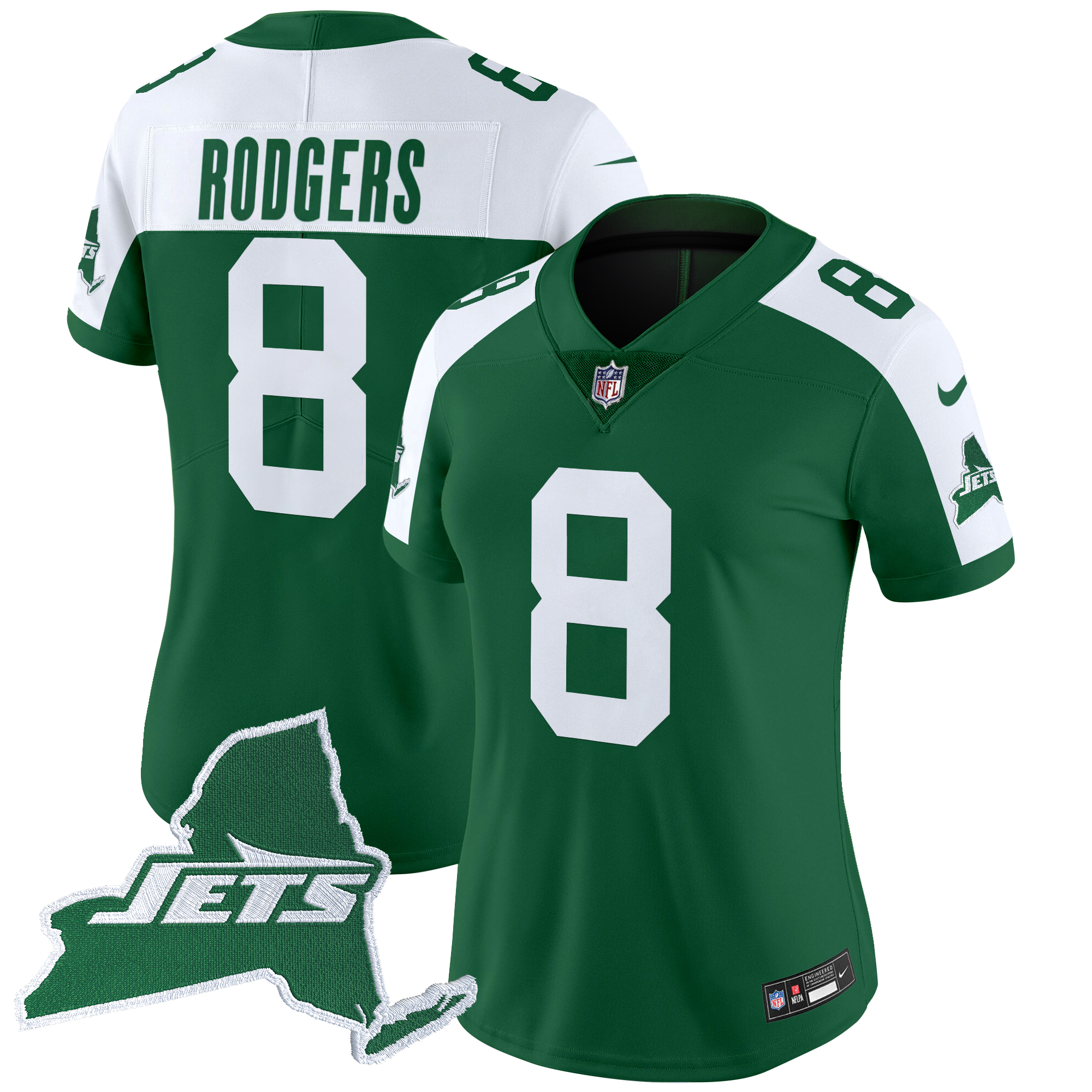 Aaron Rodgers Women's New York Jets Home Patch Vapor Legacy Limited Green Alternate Jersey - All Stitched