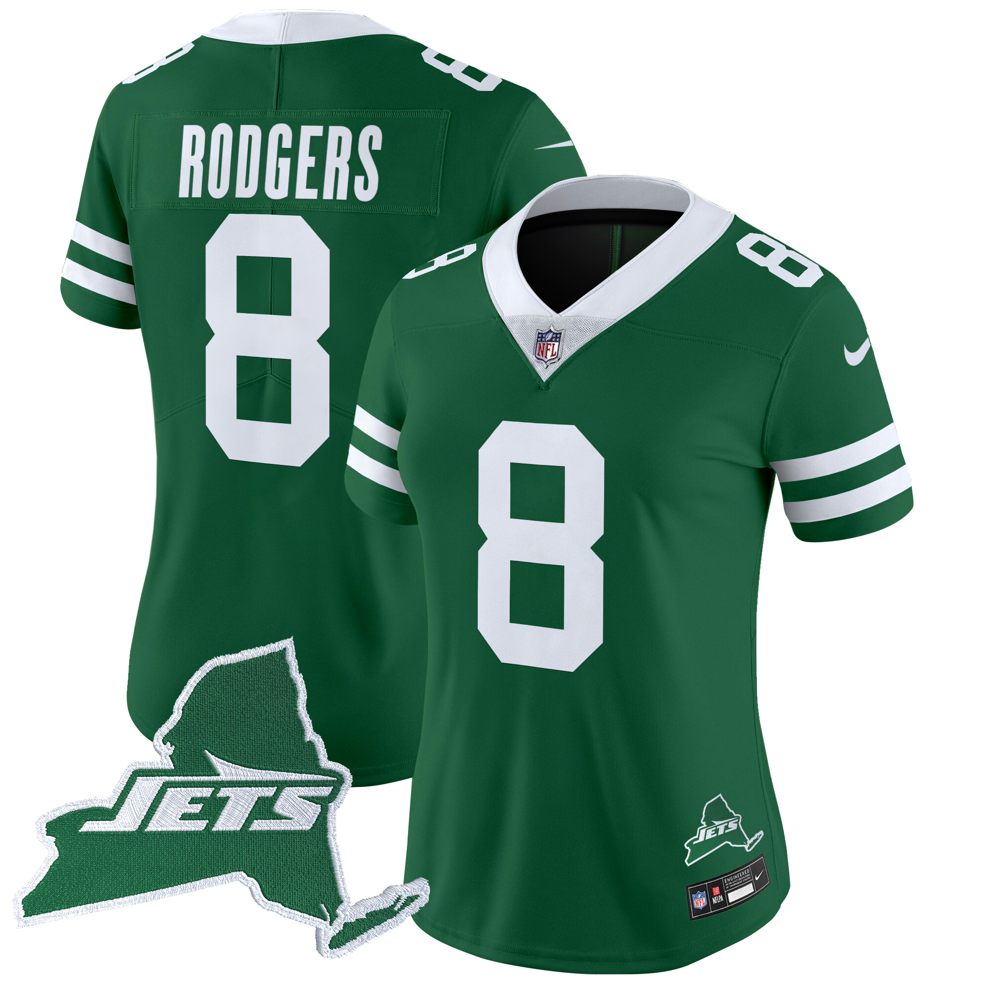 Aaron Rodgers Women's New York Jets Home Patch Vapor Legacy Limited Green Jersey - All Stitched