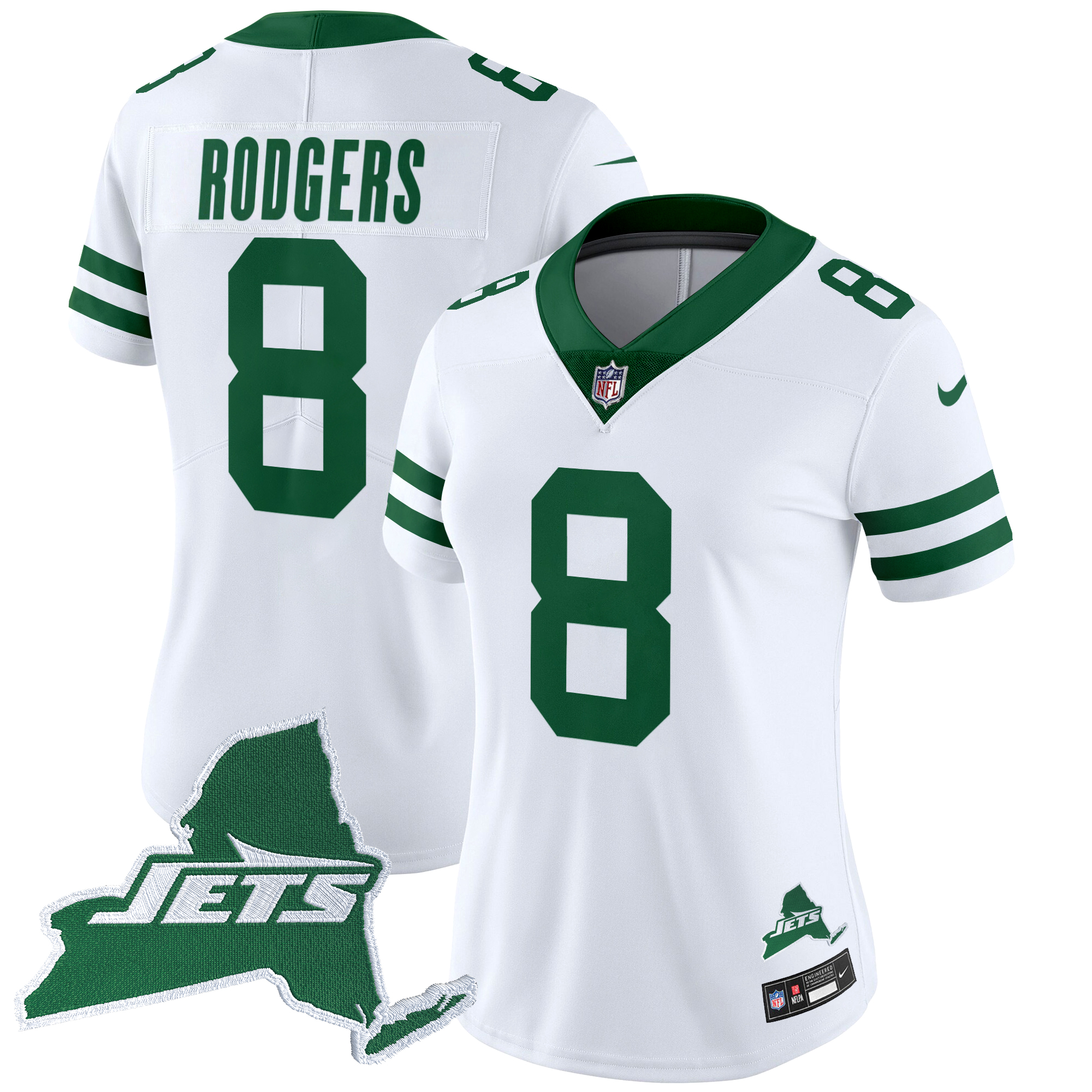 Aaron Rodgers Women's New York Jets Home Patch Vapor Legacy Limited White Jersey - All Stitched