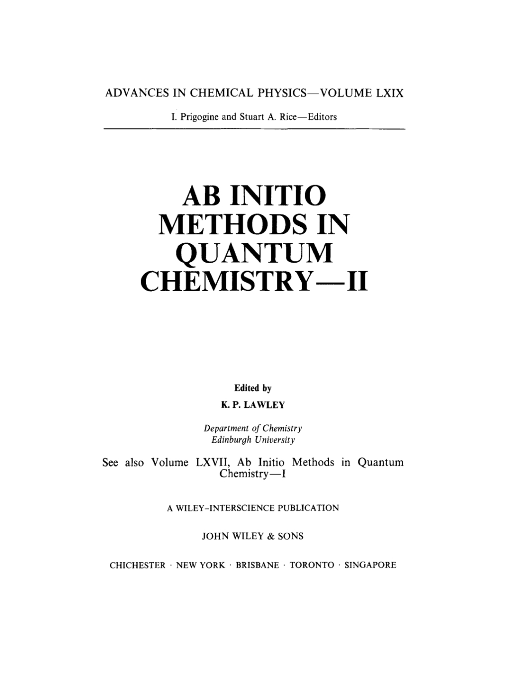 Ab Initio Methods in Quantum Chemistry, Part II AB INITIO Methods in Quantum Chemistry II 1st Edition â€“ PDF/EPUB Version Downloadable