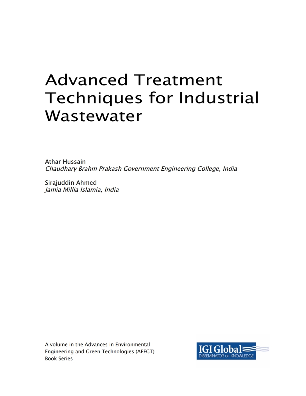 Advanced Treatment Techniques for Industrial Wastewater â€“ PDF/EPUB Version Downloadable