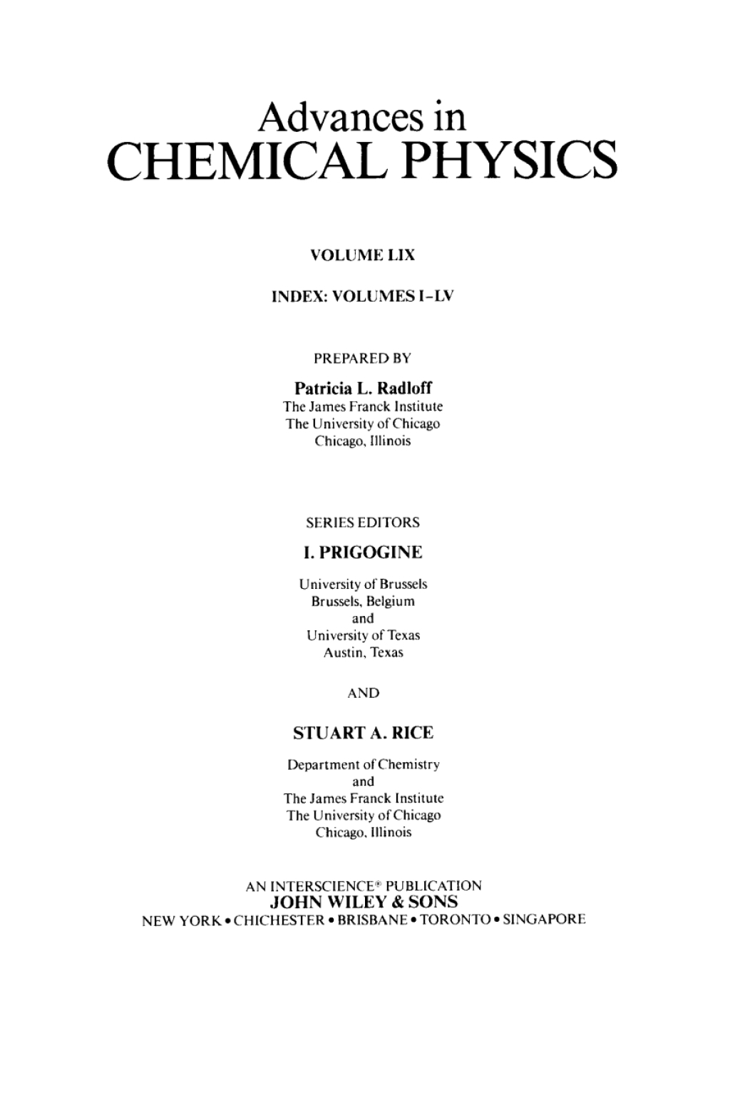 Advances in Chemical Physics, Index 1 - 55 1st Edition â€“ PDF/EPUB Version Downloadable