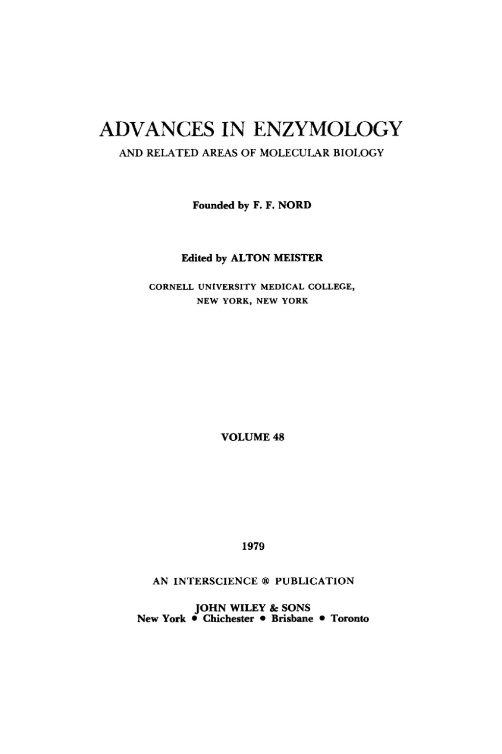 Advances in Enzymology and Related Areas of Molecular Biology 1st Edition â€“ PDF/EPUB Version Downloadable