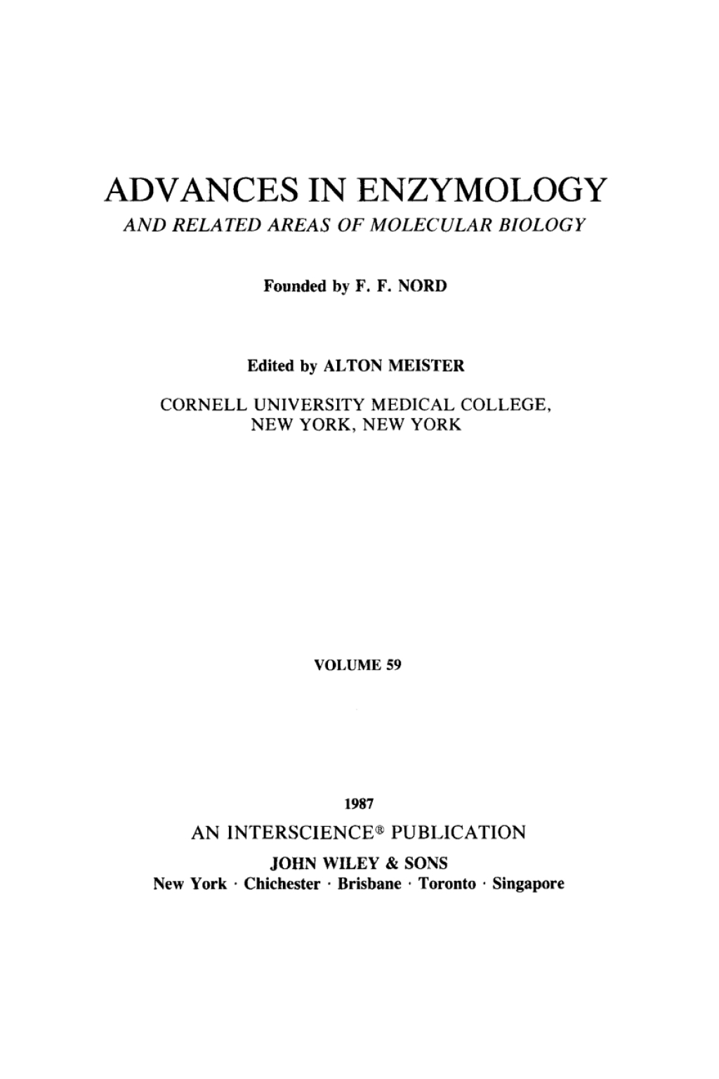 Advances in Enzymology and Related Areas of Molecular Biology 1st Edition â€“ PDF/EPUB Version Downloadable