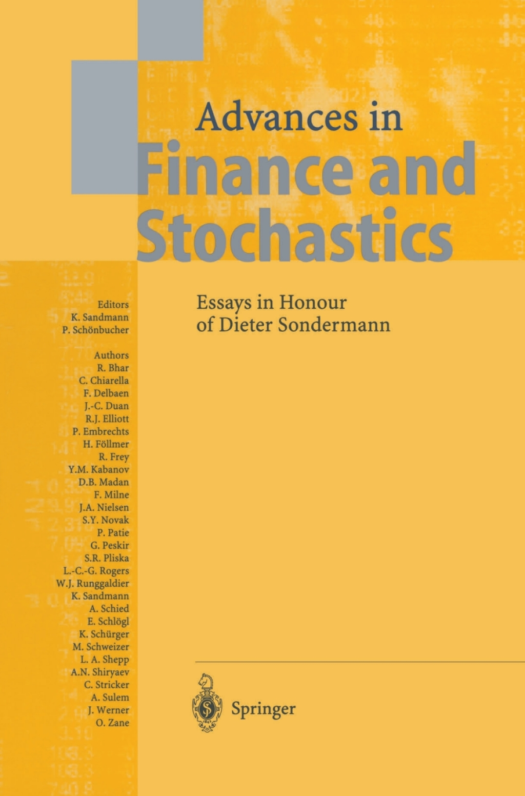 Advances in Finance and Stochastics Essays in Honour of Dieter Sondermann 1st Edition â€“ PDF/EPUB Version Downloadable