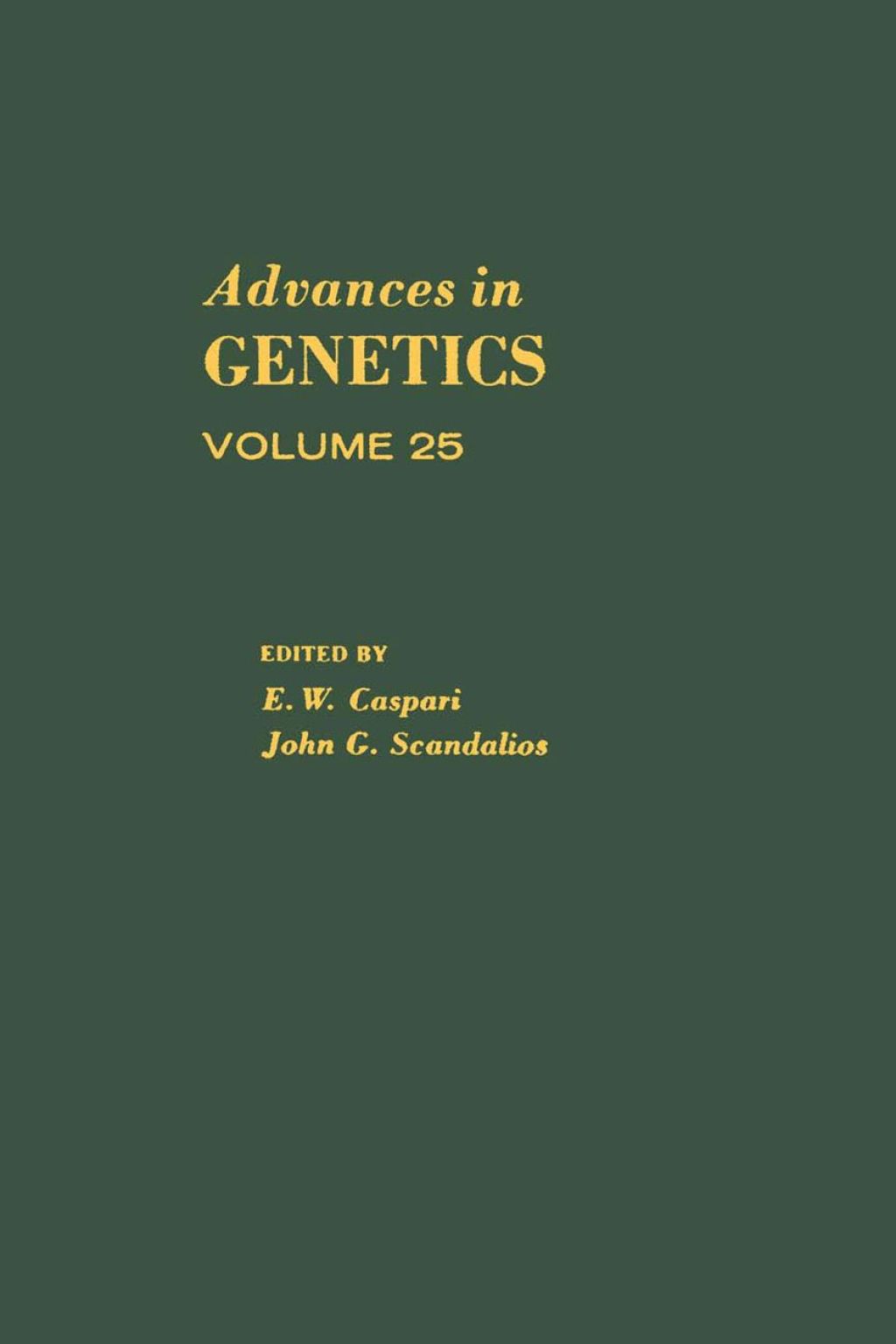 ADVANCES IN GENETICS VOLUME 25  â€“ PDF/EPUB Version Downloadable