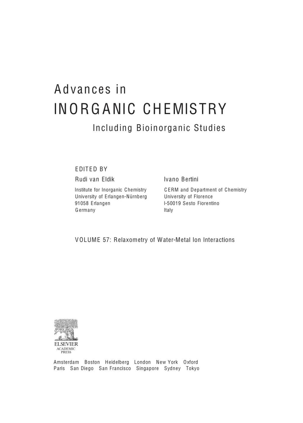Advances in Inorganic Chemistry: Relaxometry of water-metal ion interactions â€“ PDF/EPUB Version Downloadable