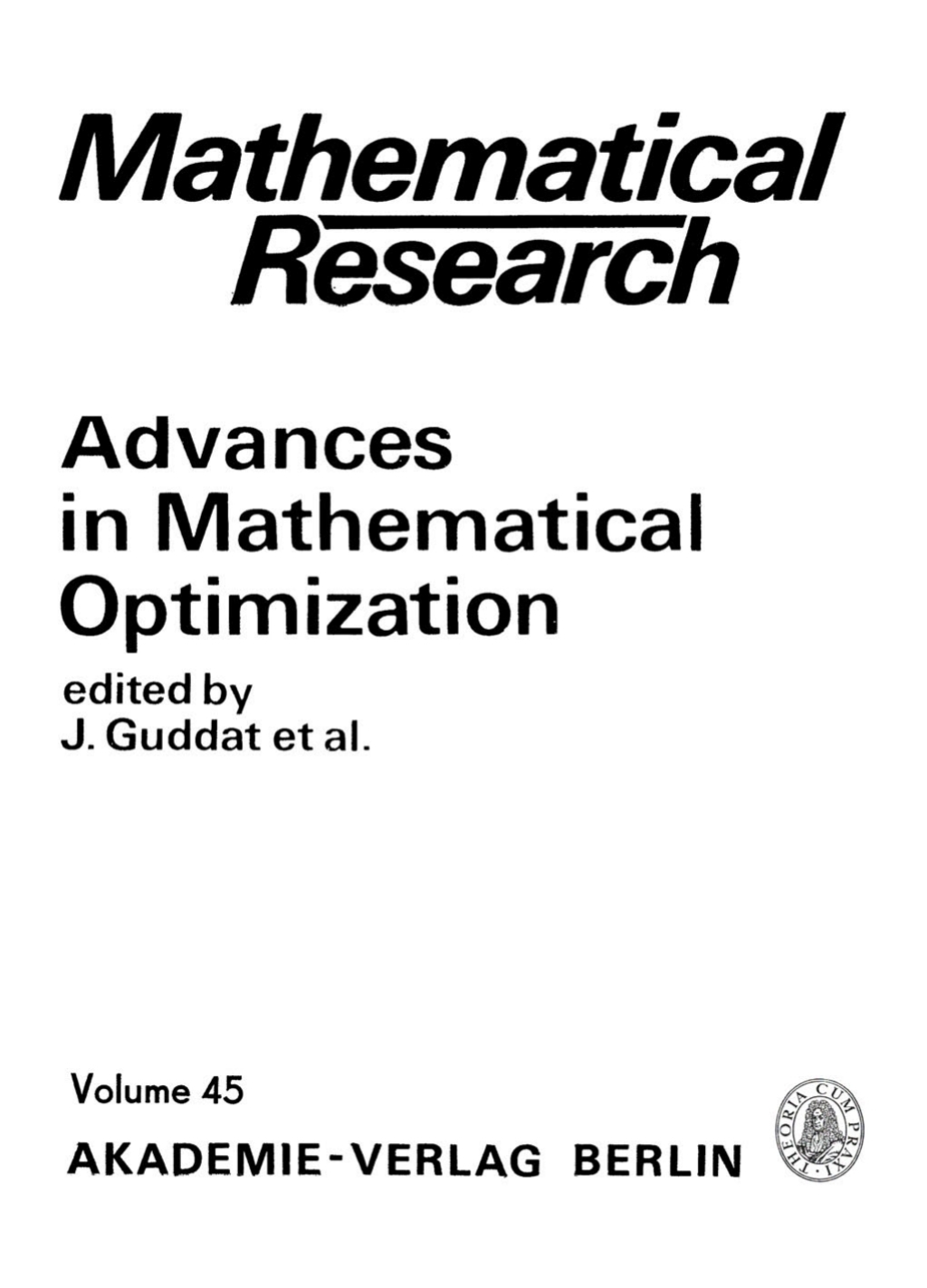 Advances in Mathematical Optimization 1st Edition â€“ PDF/EPUB Version Downloadable