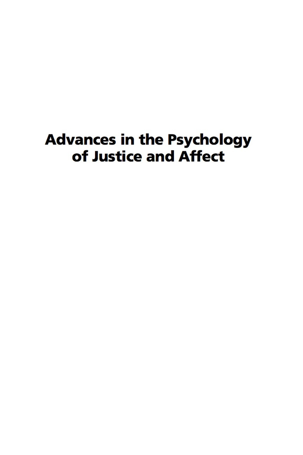 Advances in the Psychology of Justice and Affect  â€“ PDF/EPUB Version Downloadable
