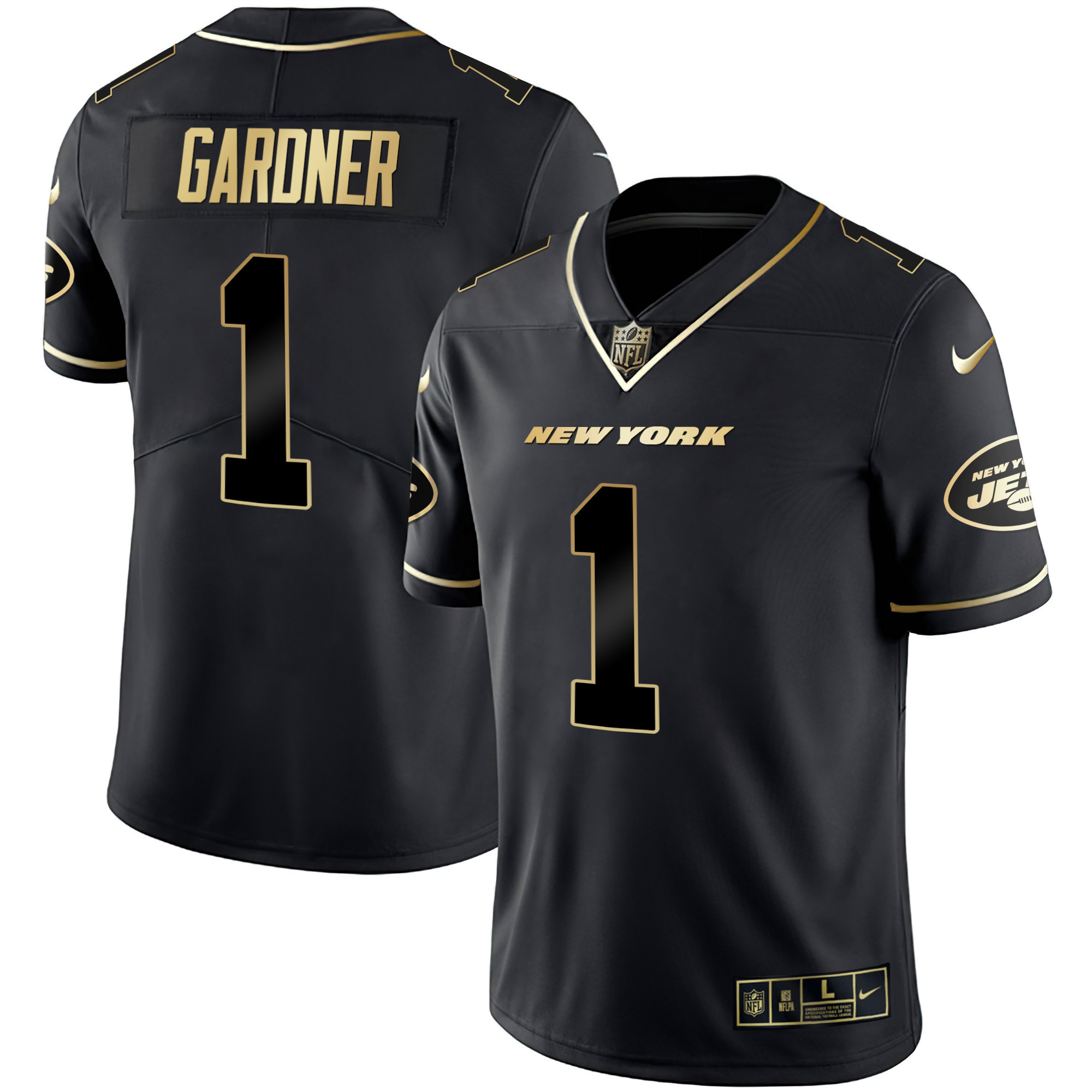 Ahmad Sauce Gardner Men's New York Jets Black Gold & White Gold Vapor Limited - All Stitched Black Gold Jersey - All Stitched