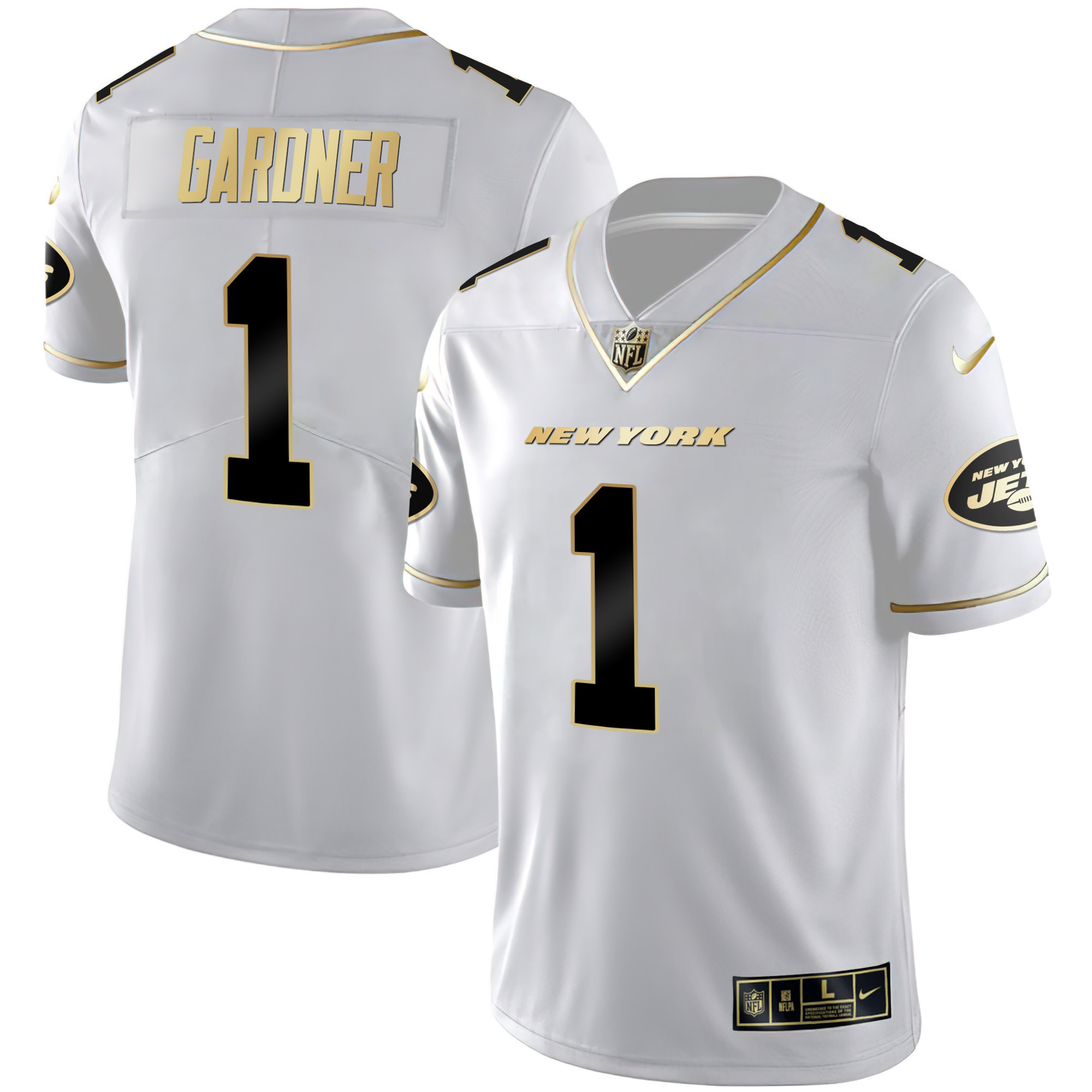 Ahmad Sauce Gardner Men's New York Jets Black Gold & White Gold Vapor Limited - All Stitched White Gold Jersey - All Stitched