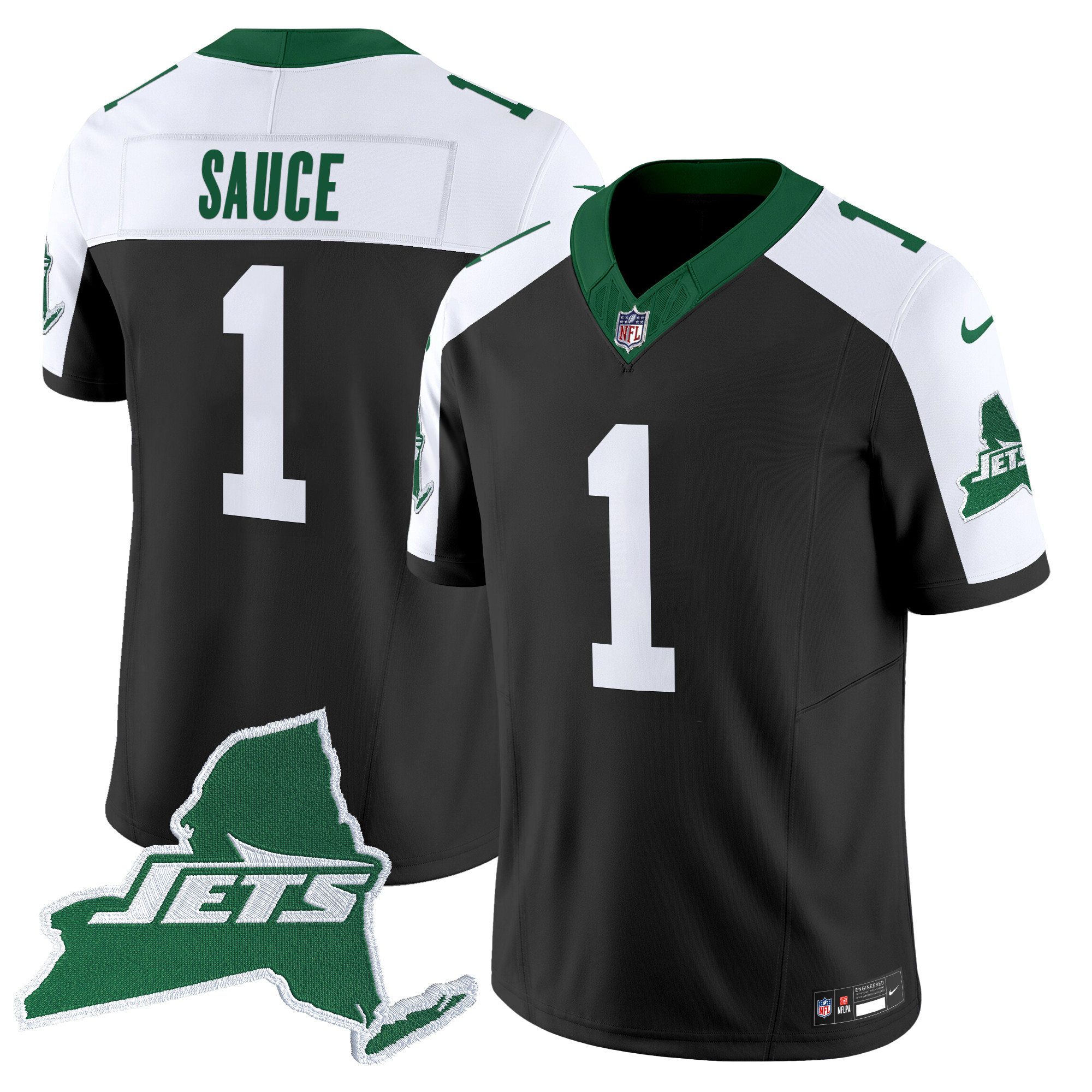 Ahmad Sauce Men's New York Jets Home Patch Vapor Legacy Limited Black Alternate Jersey - All Stitched