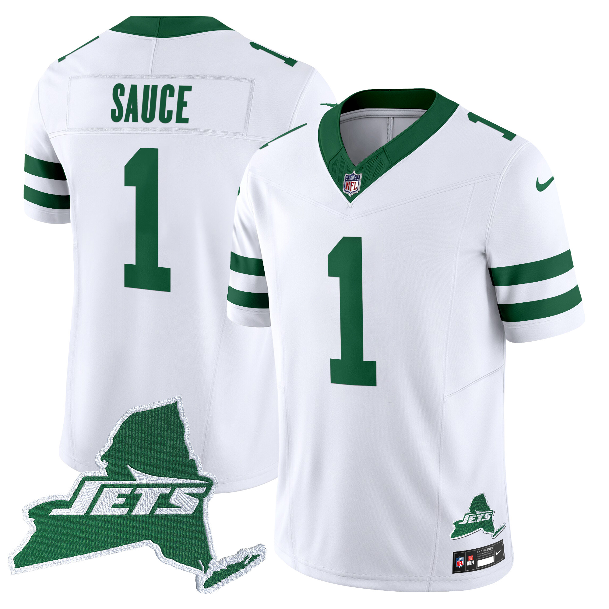 Ahmad Sauce Men's New York Jets Home Patch Vapor Legacy Limited White Jersey - All Stitched