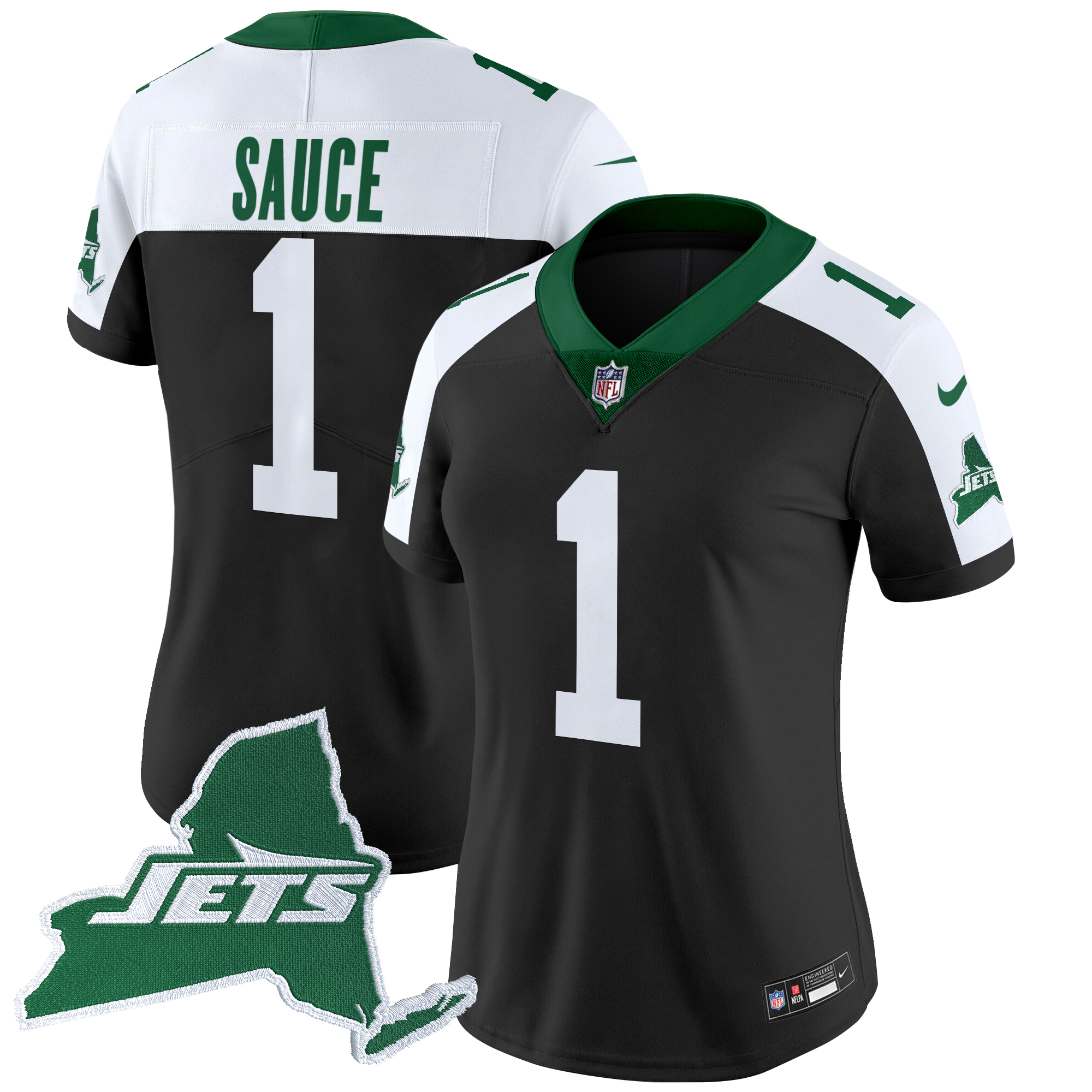 Ahmad Sauce Women's New York Jets Home Patch Vapor Legacy Limited Black Alternate Jersey - All Stitched