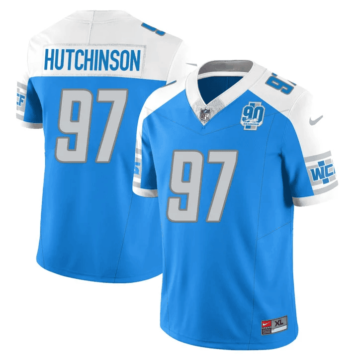 Aidan Hutchinson MenÃƒÂ¢Ã¢â€šÂ¬Ã¢â€žÂ¢s Detroit Lions 90th Year Patch Vapor Jersey V2 ÃƒÂ¢Ã¢â€šÂ¬Ã¢â‚¬Å“ All Stitched Alternate Jersey - All Stitched