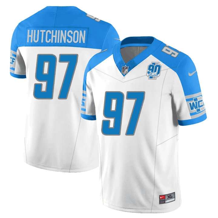 Aidan Hutchinson MenÃƒÂ¢Ã¢â€šÂ¬Ã¢â€žÂ¢s Detroit Lions 90th Year Patch Vapor Jersey V2 ÃƒÂ¢Ã¢â€šÂ¬Ã¢â‚¬Å“ All Stitched Inverted Jersey - All Stitched