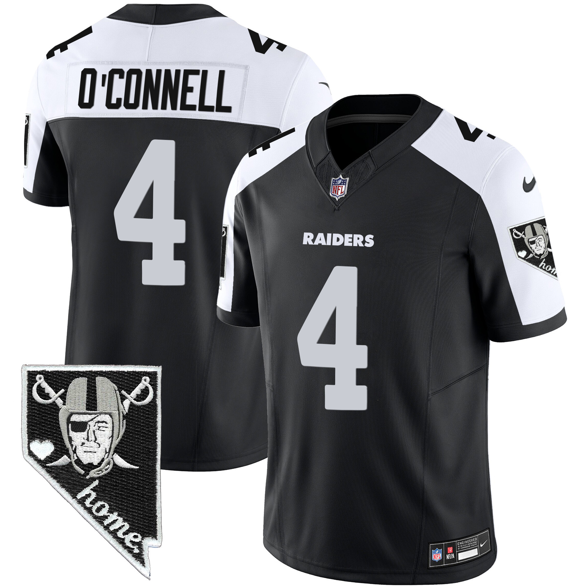 Aidan O'Connell Men's Las Vegas Raiders Nevada Home Patch Vapor Black Alternate Jersey - All Stitched