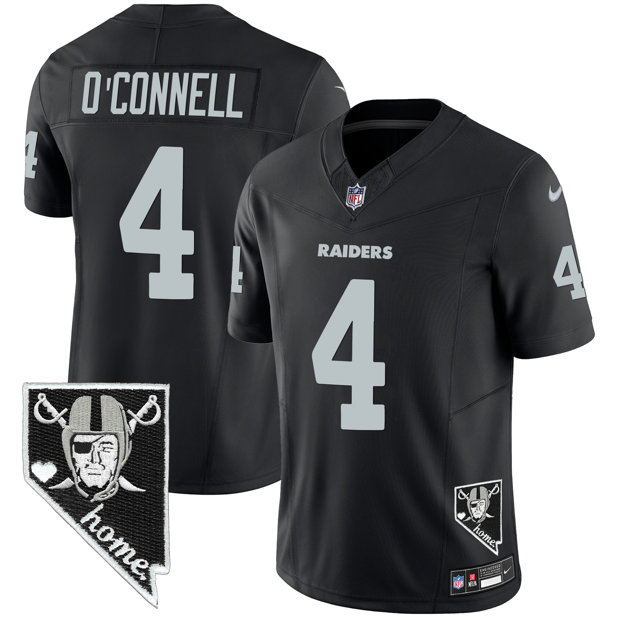 Aidan O'Connell Men's Las Vegas Raiders Nevada Home Patch Vapor Black Jersey - All Stitched