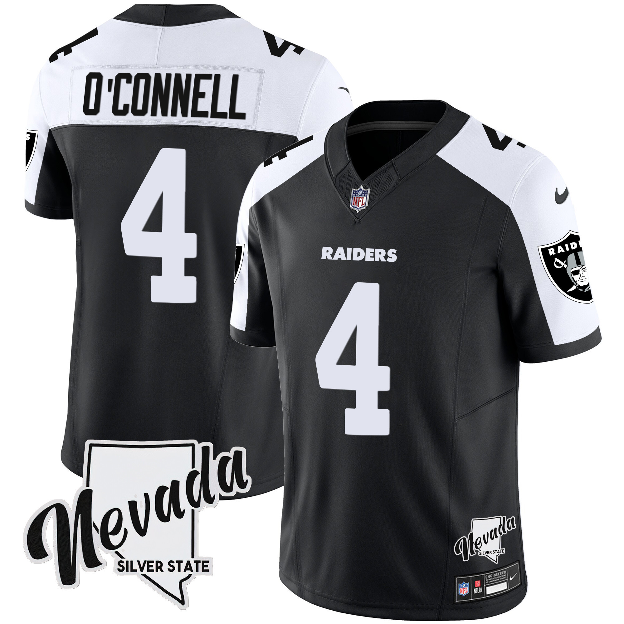Aidan O'Connell Men's Las Vegas Raiders Nevada Silver State Patch Vapor Black Alternate Jersey - All Stitched