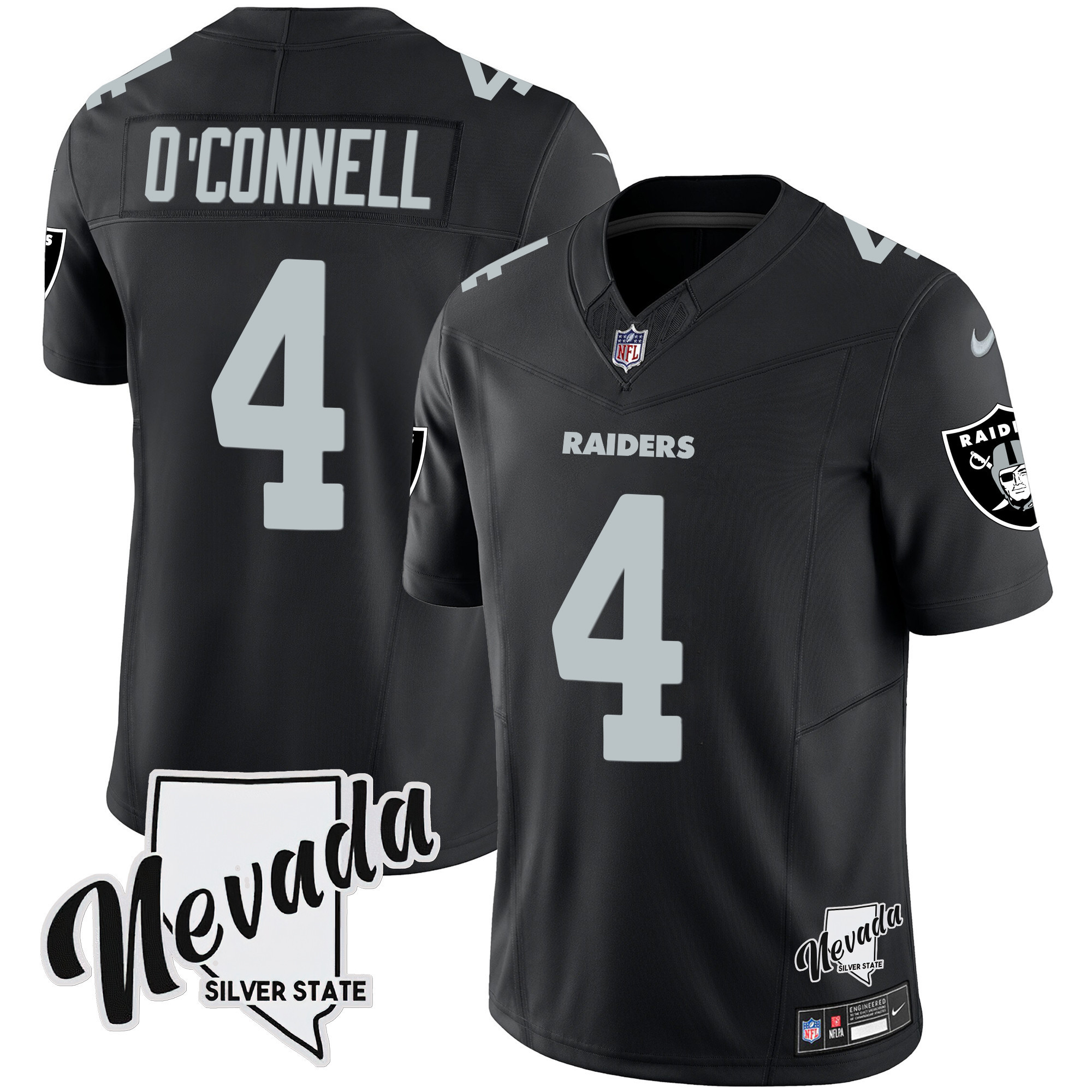 Aidan O'Connell Men's Las Vegas Raiders Nevada Silver State Patch Vapor Black Jersey - All Stitched
