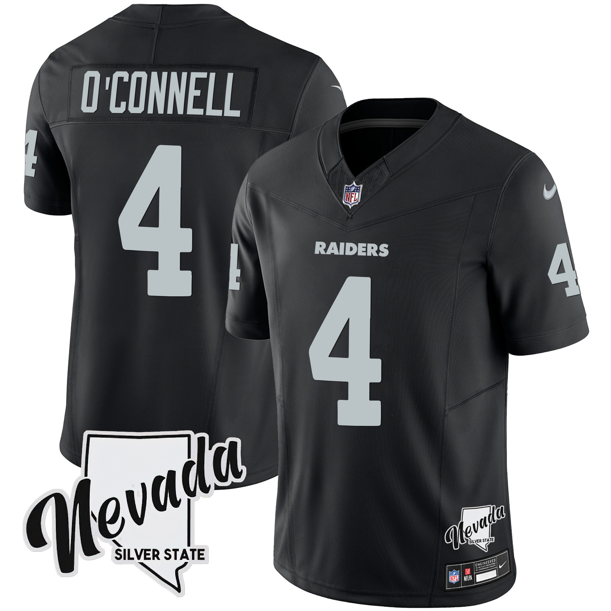 Aidan O'Connell Men's Las Vegas Raiders Nevada Silver State Patch Vapor Black Jersey - All Stitched