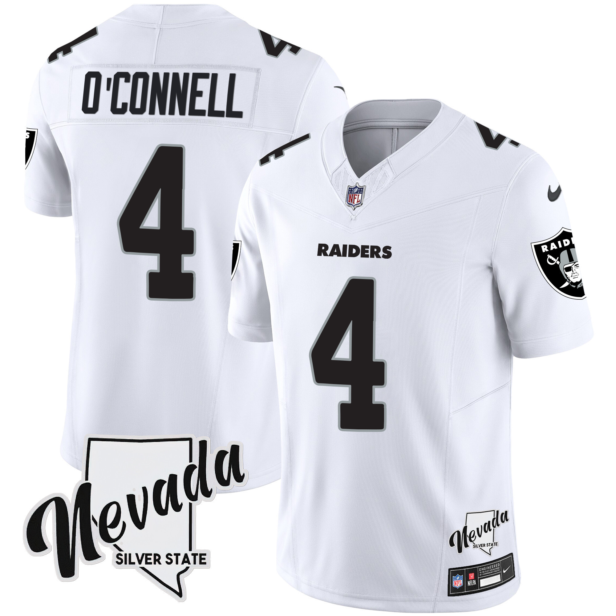 Aidan O'Connell Men's Las Vegas Raiders Nevada Silver State Patch Vapor White Jersey - All Stitched