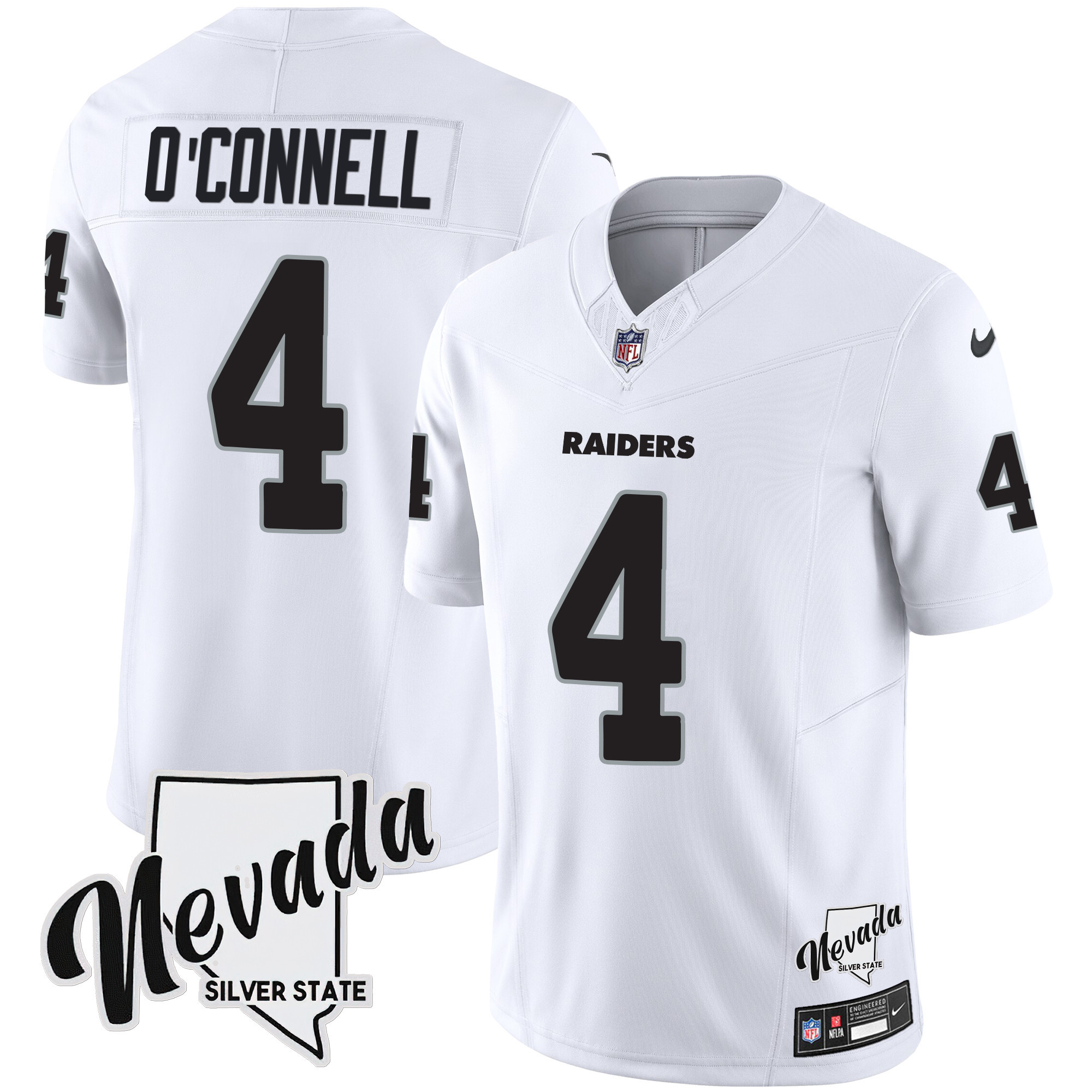 Aidan O'Connell Men's Las Vegas Raiders Nevada Silver State Patch Vapor White Jersey - All Stitched