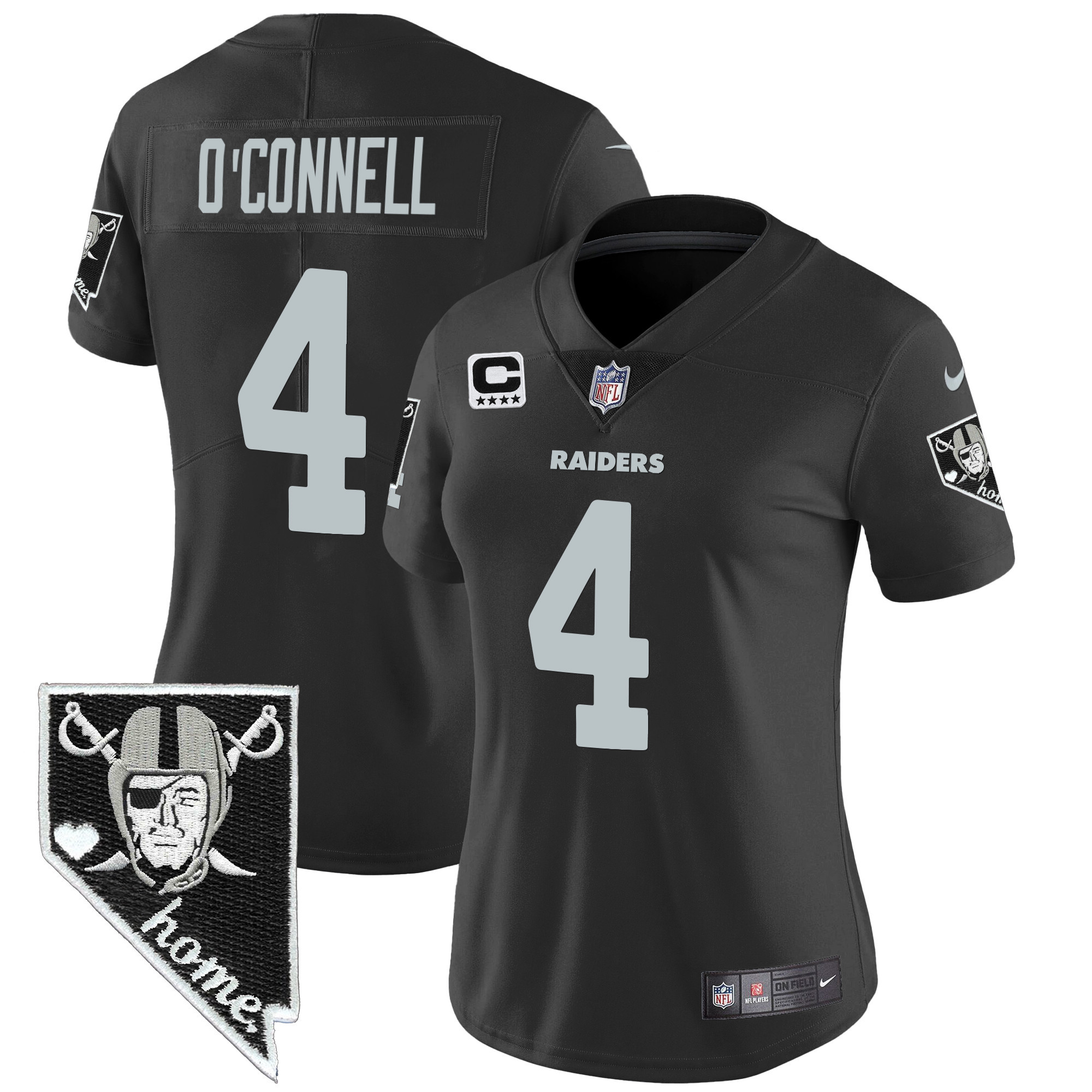 Aidan O'Connell Women's Las Vegas Raiders Nevada Home Patch Vapor Black Jersey - All Stitched