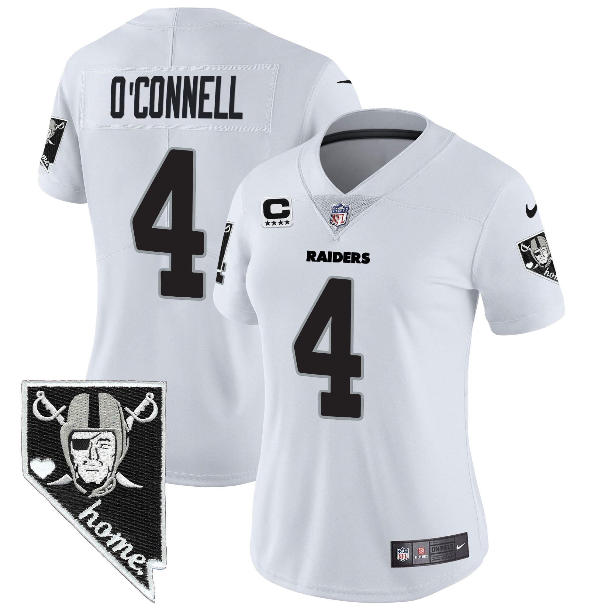 Aidan O'Connell Women's Las Vegas Raiders Nevada Home Patch Vapor White Jersey - All Stitched