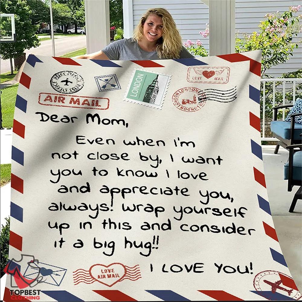 Air Mail Letter To Mom I Love You Fleece Quilt Blanket Birthday Ideas For Mom From Daughter - TopBestClothing