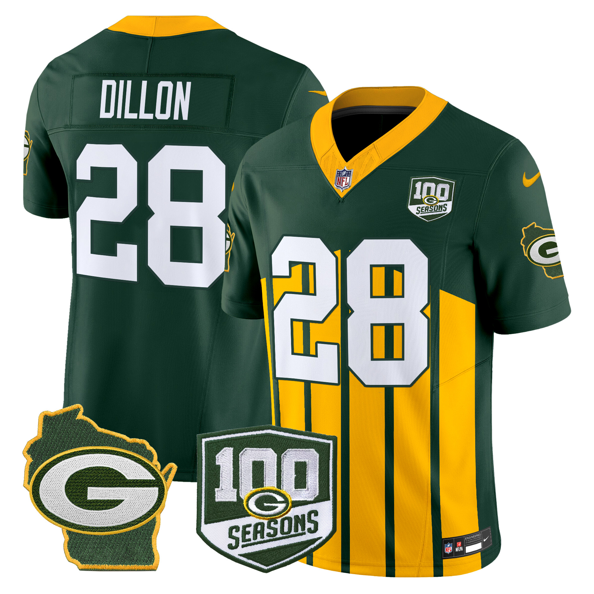 AJ Dillon Men's Green Bay Packers 100th Season & Home Patch Vapor Limited Green Special Jersey - All Stitched