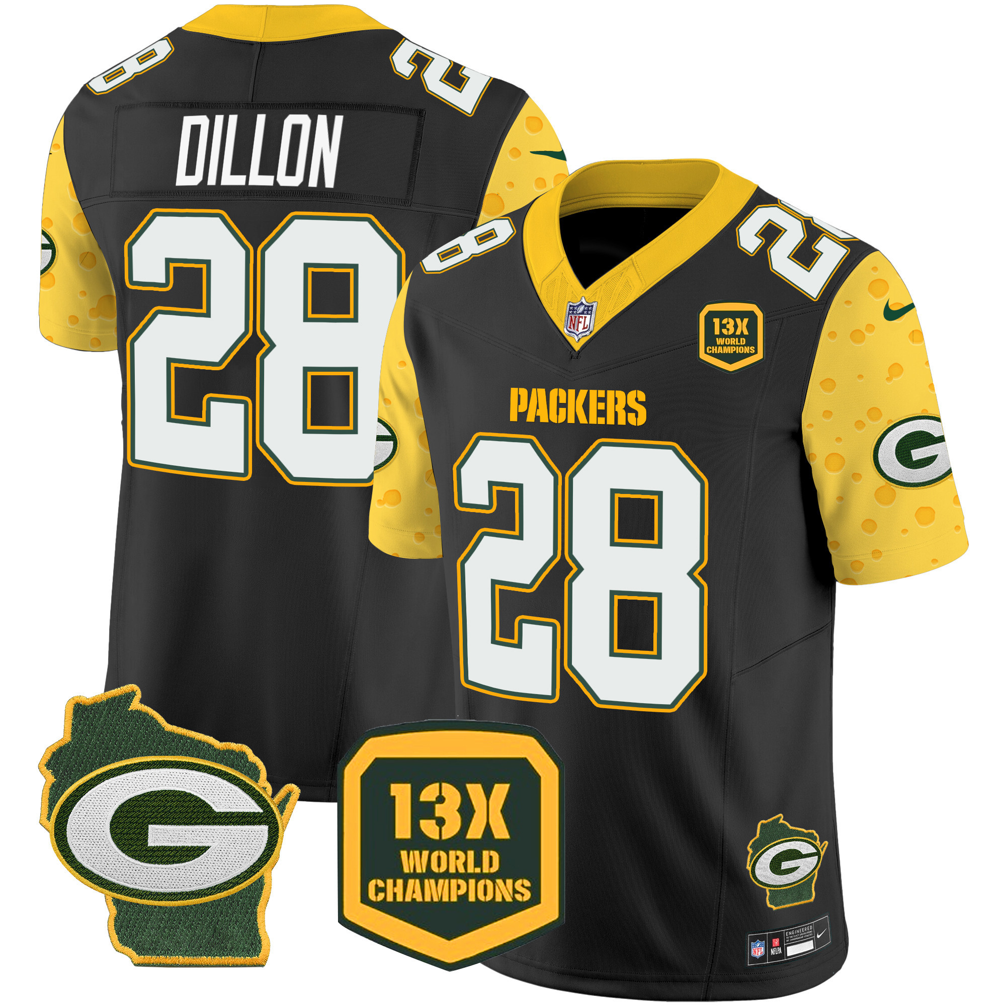 AJ Dillon Men's Green Bay Packers Cheese Vapor Limited Jersey ÃƒÂ¢Ã¢â€šÂ¬Ã¢â‚¬Å“ All Stitched Black Jersey - All Stitched