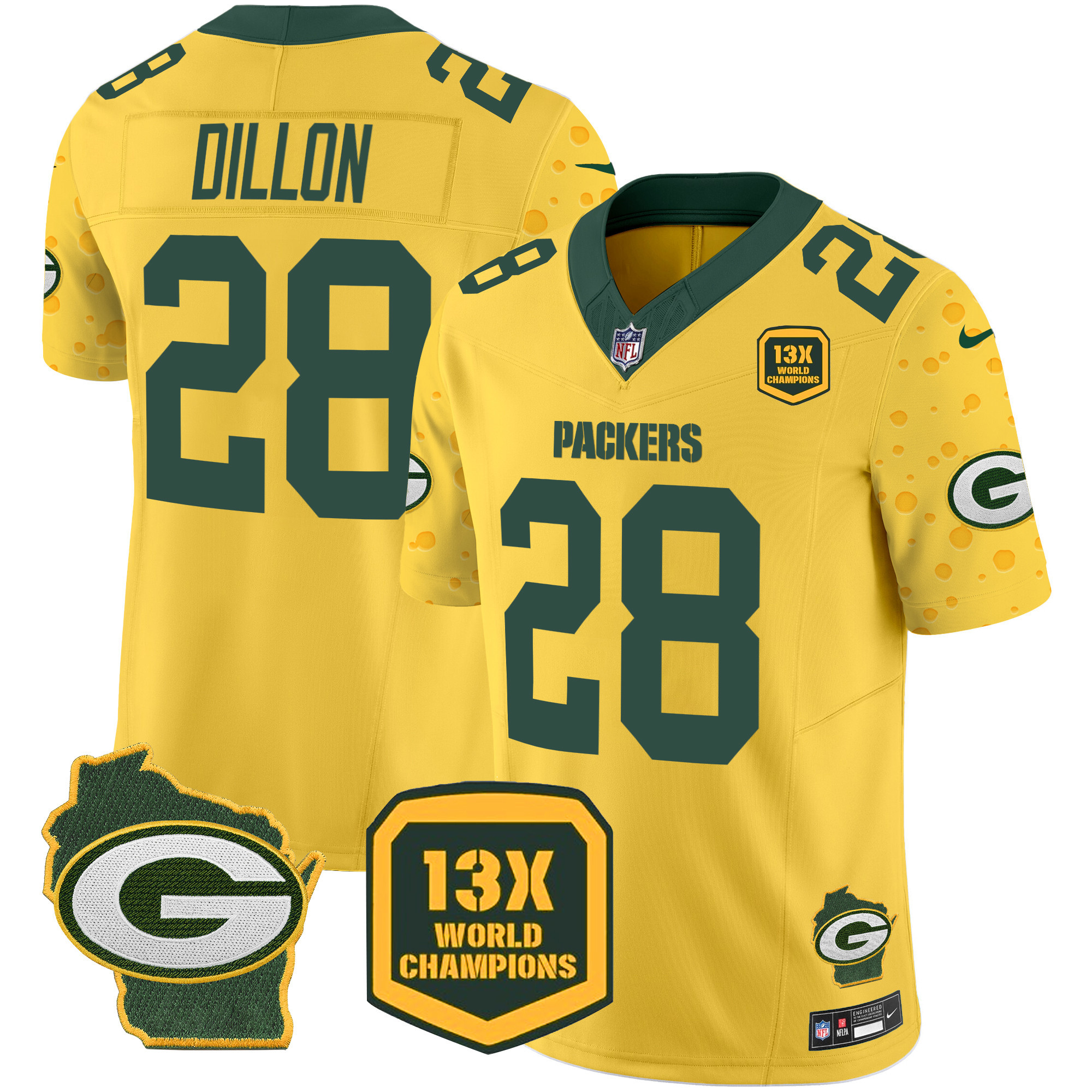 AJ Dillon Men's Green Bay Packers Cheese Vapor Limited Jersey ÃƒÂ¢Ã¢â€šÂ¬Ã¢â‚¬Å“ All Stitched Gold Jersey - All Stitched