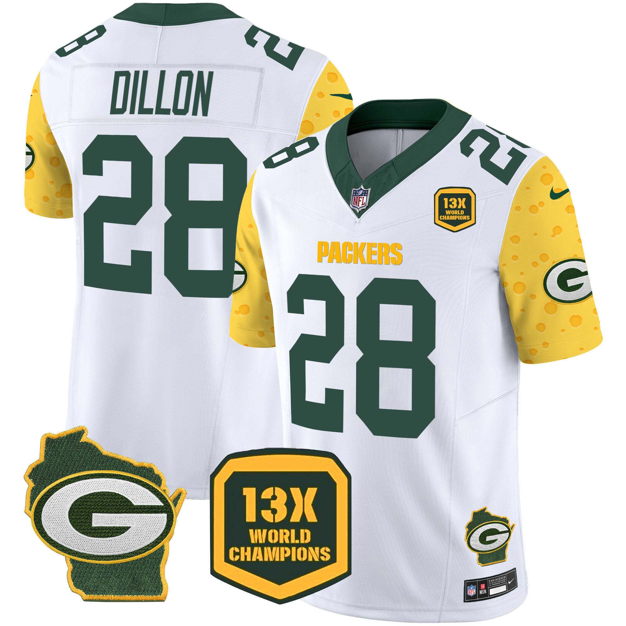AJ Dillon Men's Green Bay Packers Cheese Vapor Limited Jersey ÃƒÂ¢Ã¢â€šÂ¬Ã¢â‚¬Å“ All Stitched White Jersey - All Stitched
