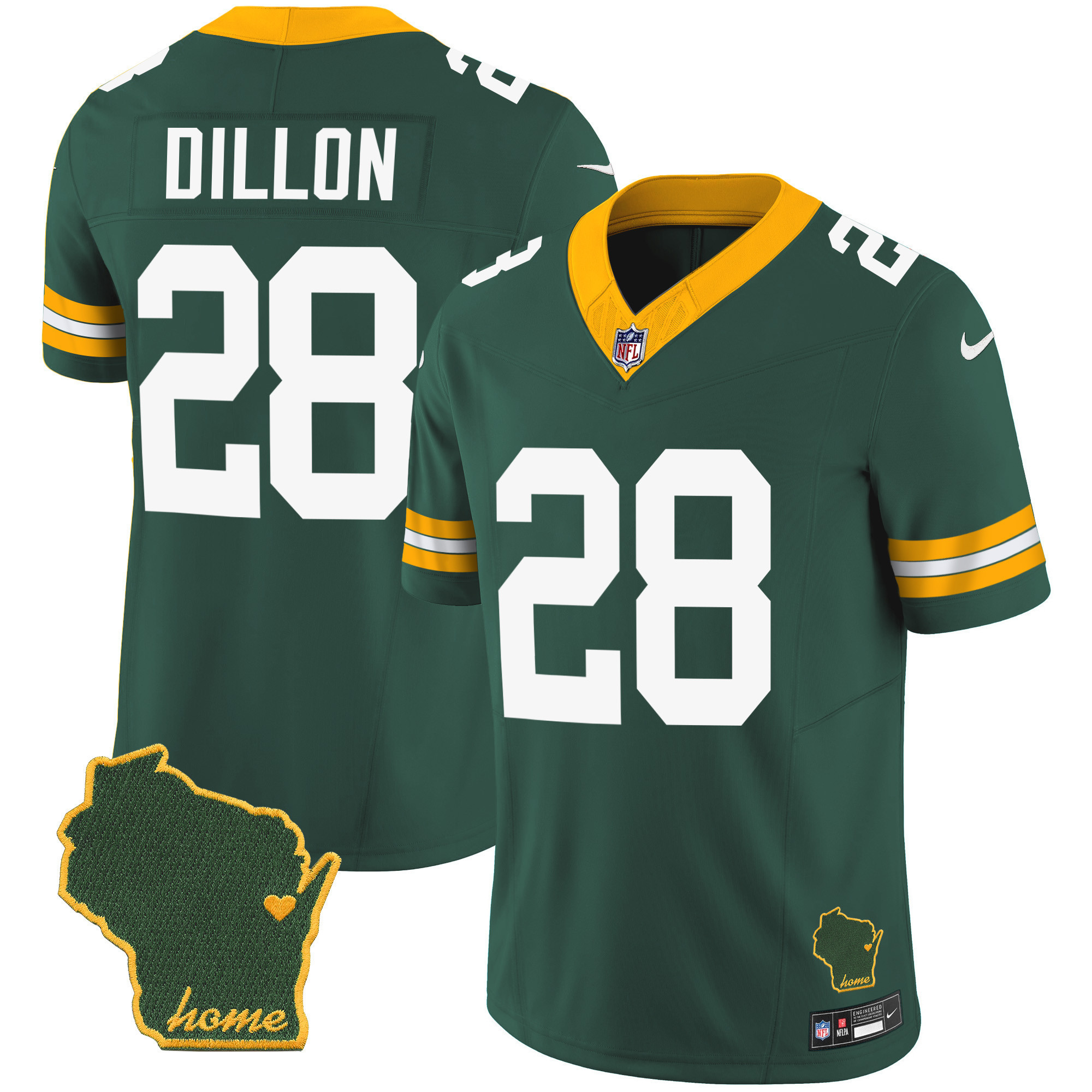 AJ Dillon Men's Green Bay Packers Home Patch Vapor Green Jersey - All Stitched