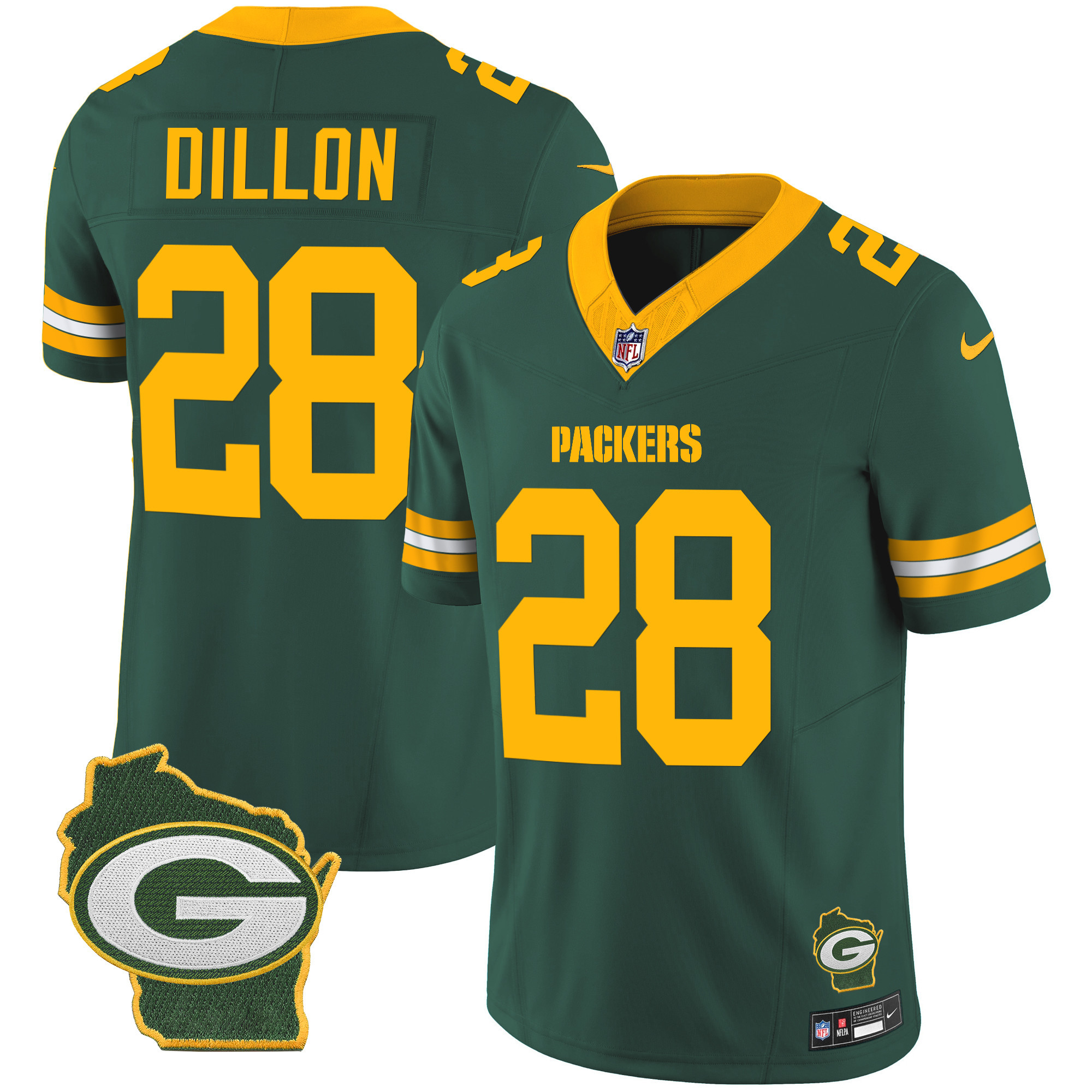 AJ Dillon Men's Green Bay Packers Home Patch Vapor Green Jersey - All Stitched