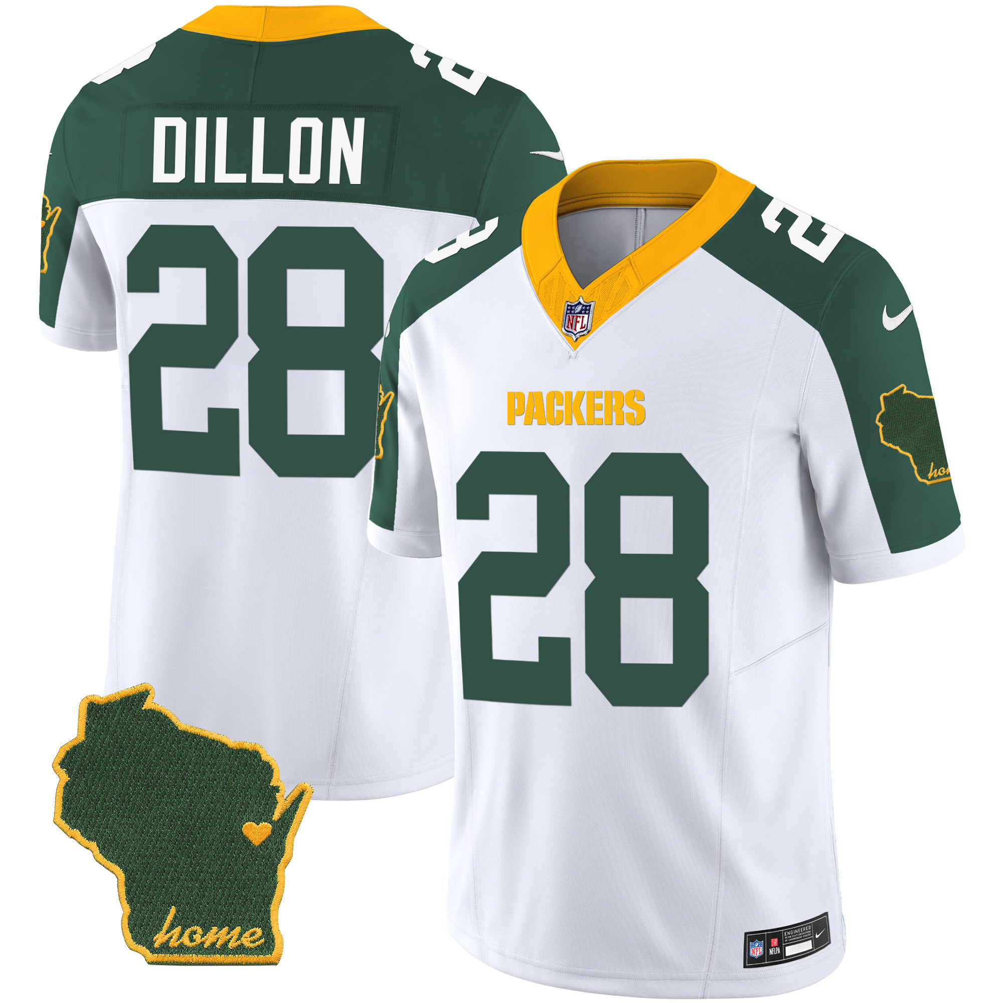 AJ Dillon Men's Green Bay Packers Home Patch Vapor Inverted Jersey - All Stitched