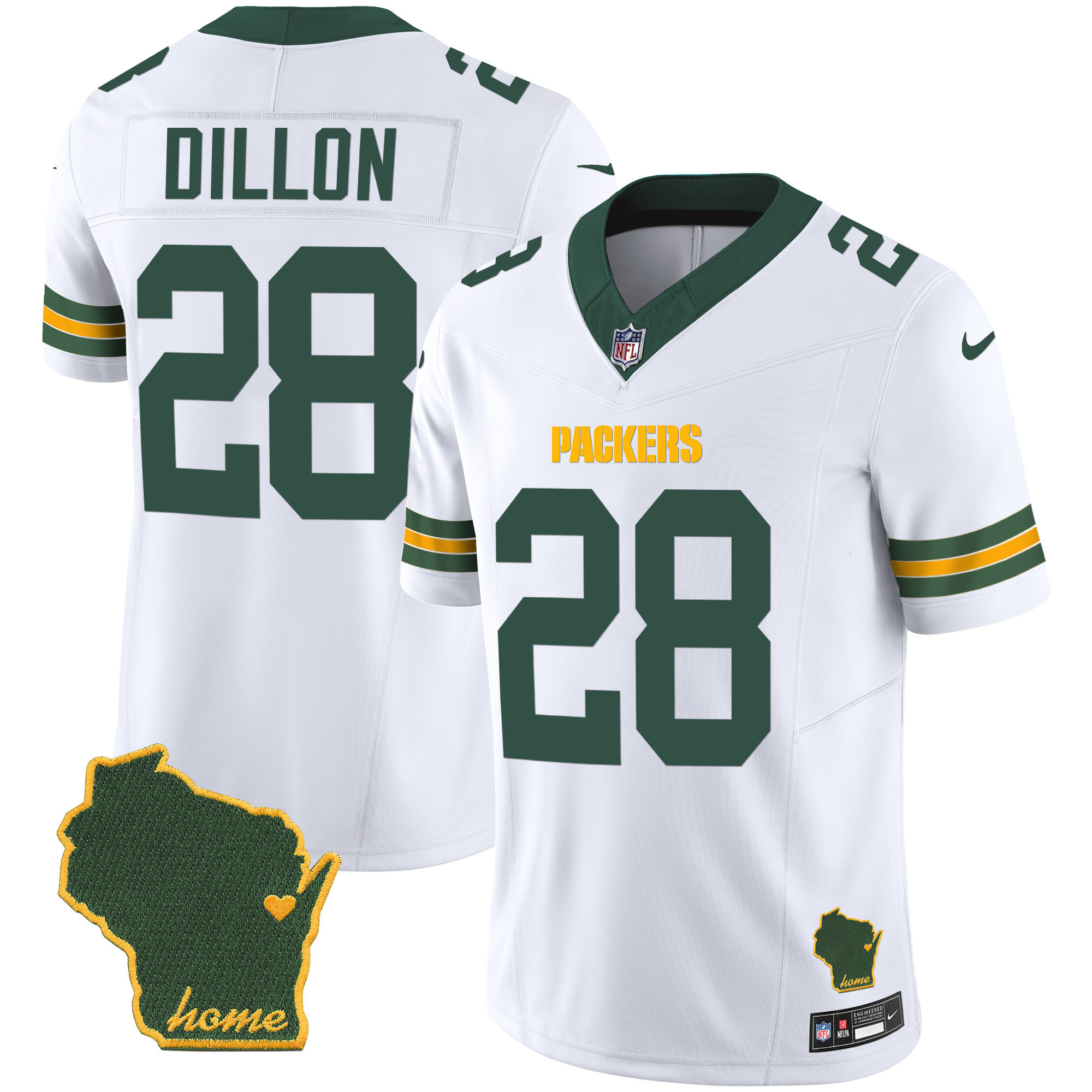AJ Dillon Men's Green Bay Packers Home Patch Vapor White Jersey - All Stitched