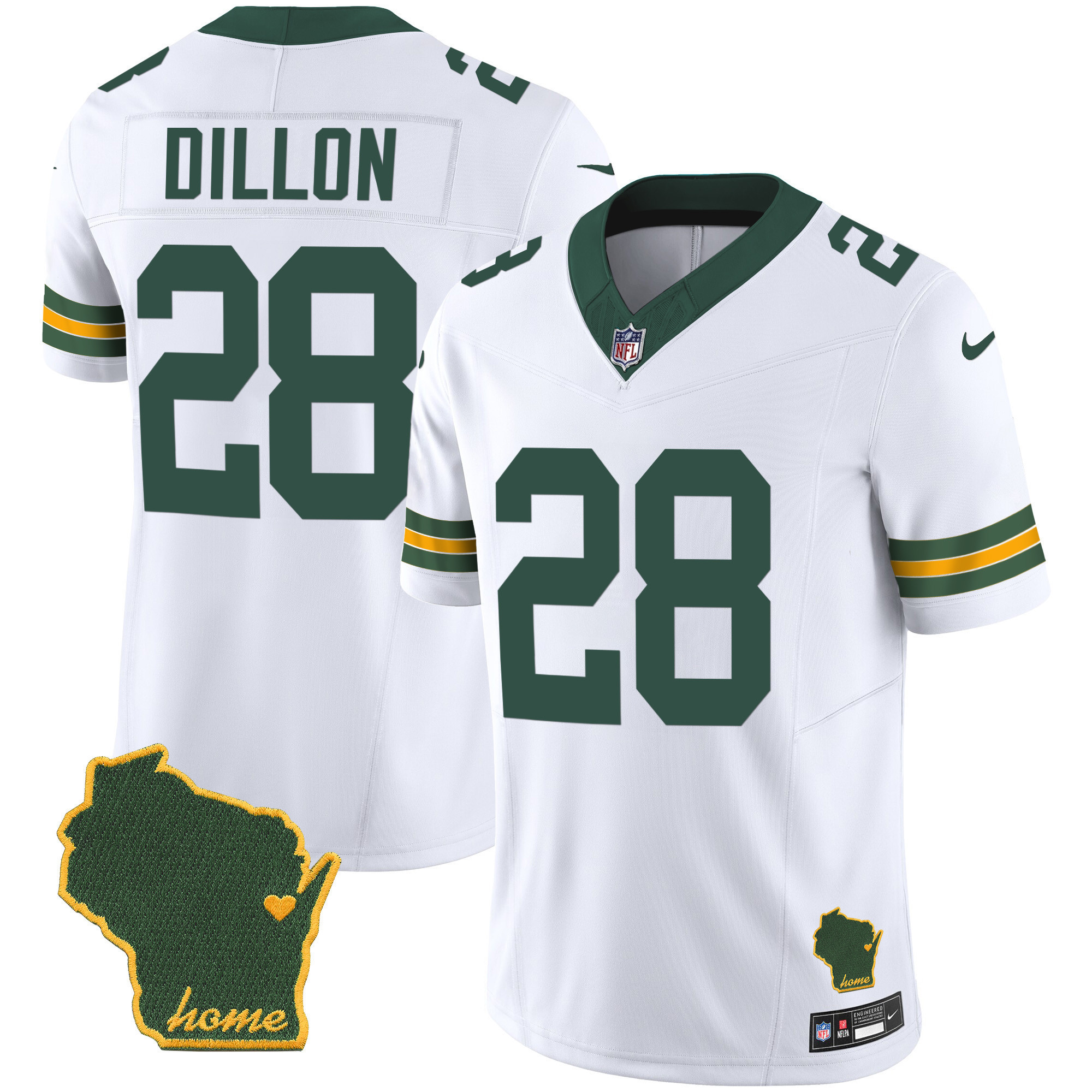 AJ Dillon Men's Green Bay Packers Home Patch Vapor White Jersey - All Stitched