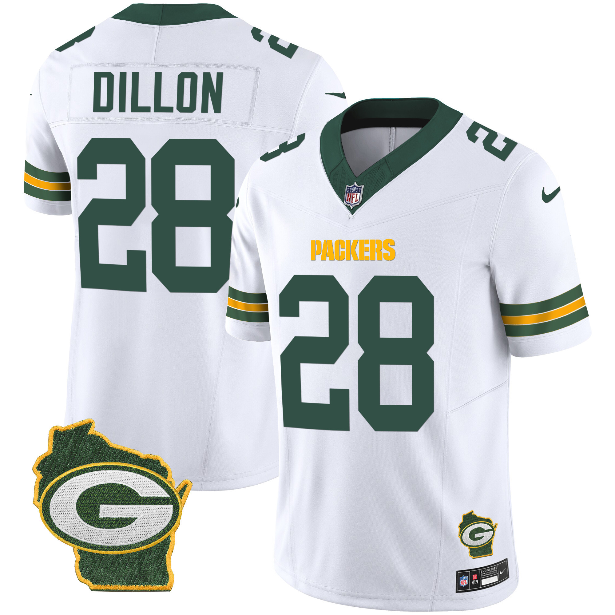 AJ Dillon Men's Green Bay Packers Home Patch Vapor White Jersey - All Stitched