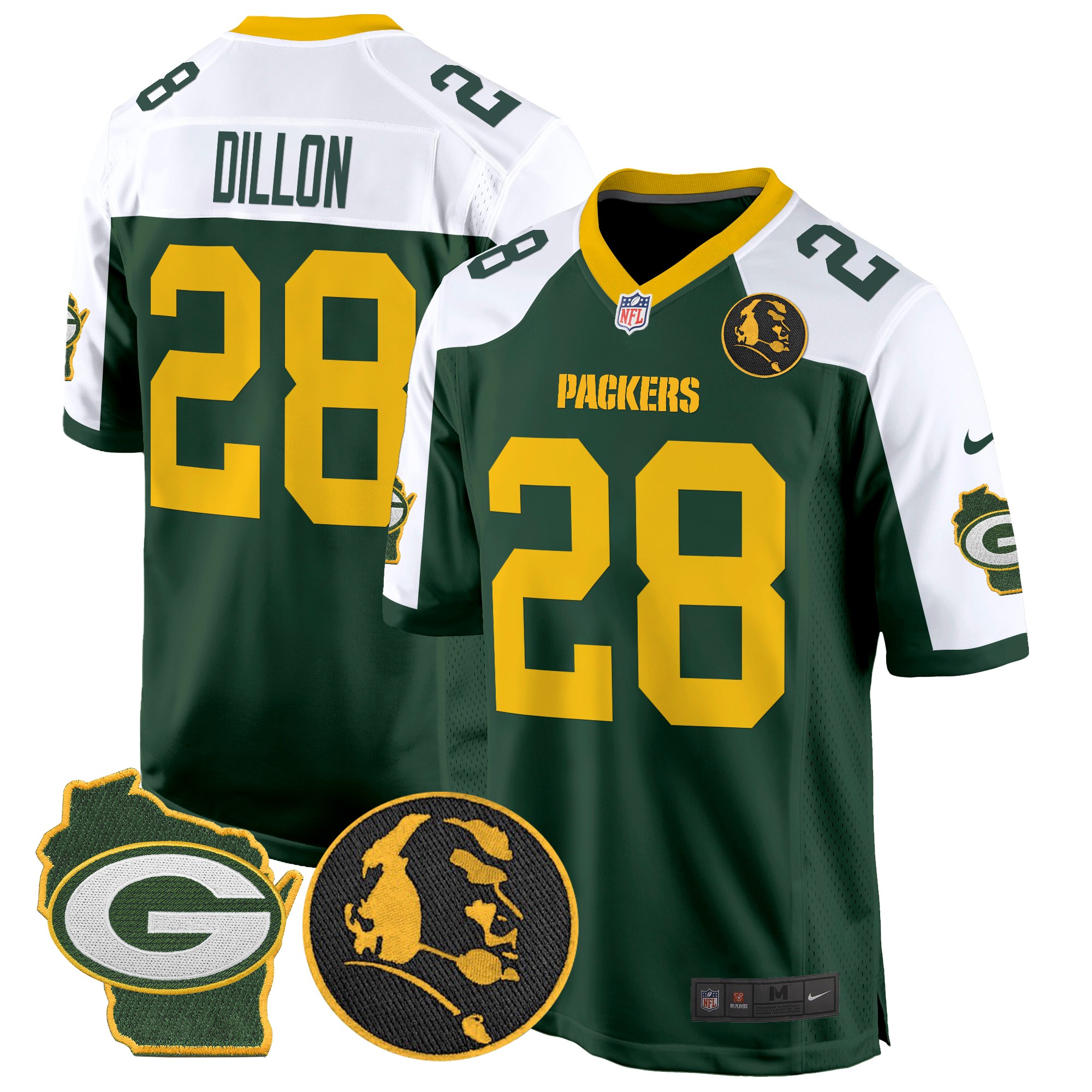 AJ Dillon Men's Green Bay Packers John Madden & Home Patch Game Green Alternate Jersey - All Stitched