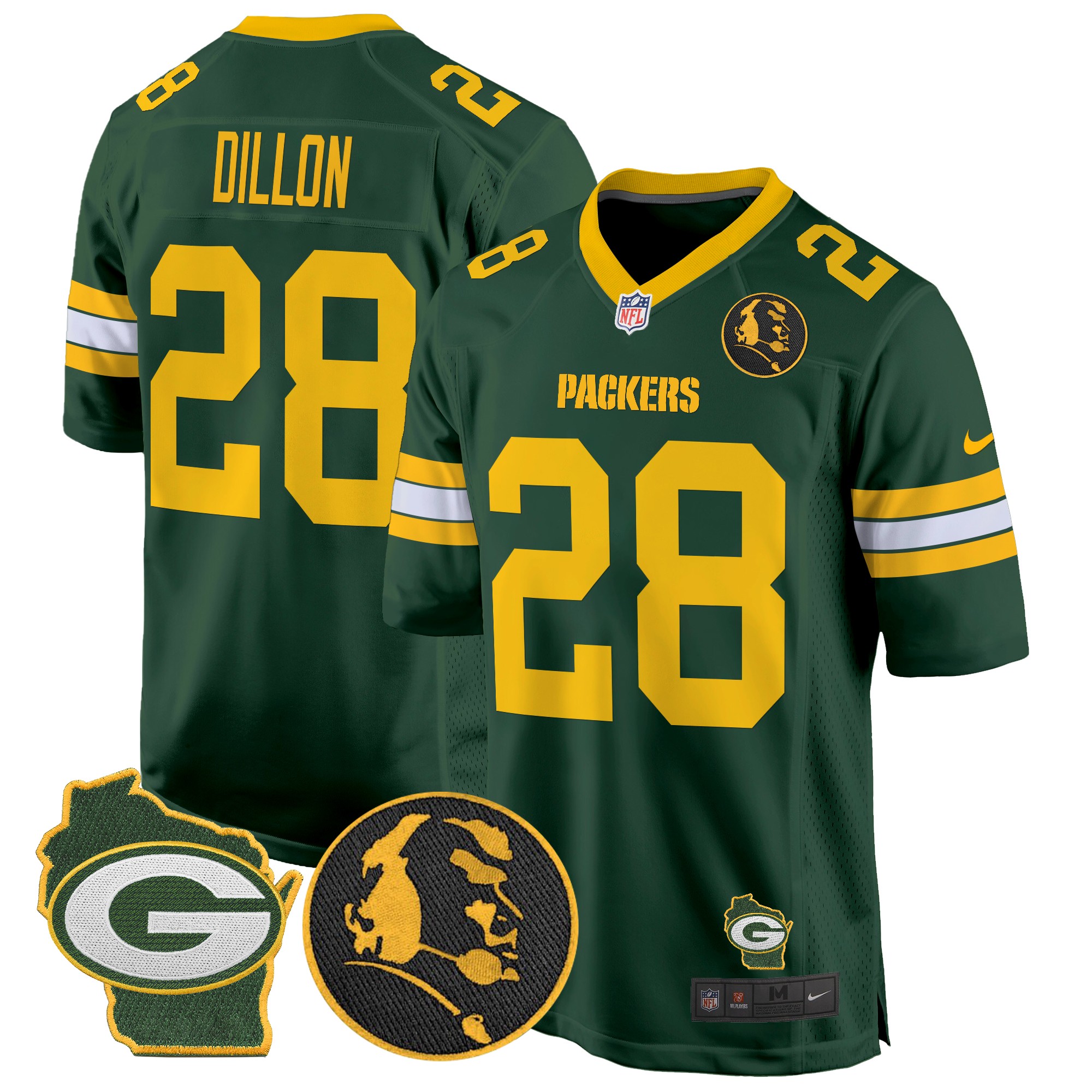 AJ Dillon Men's Green Bay Packers John Madden & Home Patch Game Green Jersey - All Stitched