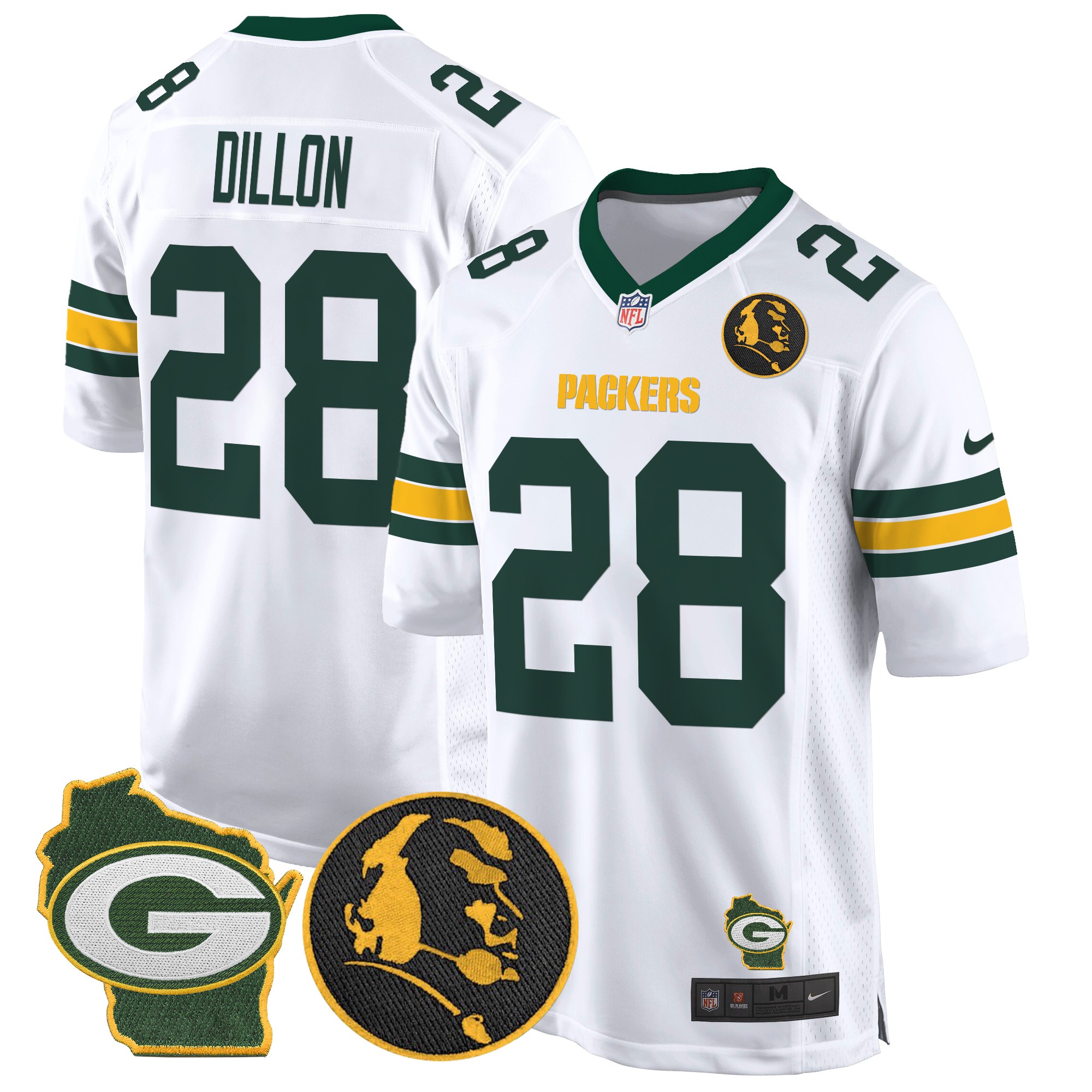 AJ Dillon Men's Green Bay Packers John Madden & Home Patch Game White Jersey - All Stitched