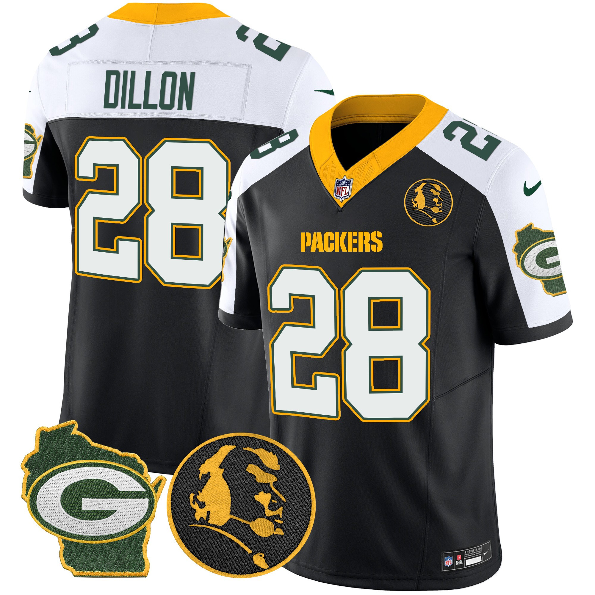 AJ Dillon Men's Green Bay Packers John Madden & Home Patch Vapor Limited Black Alternate Jersey - All Stitched