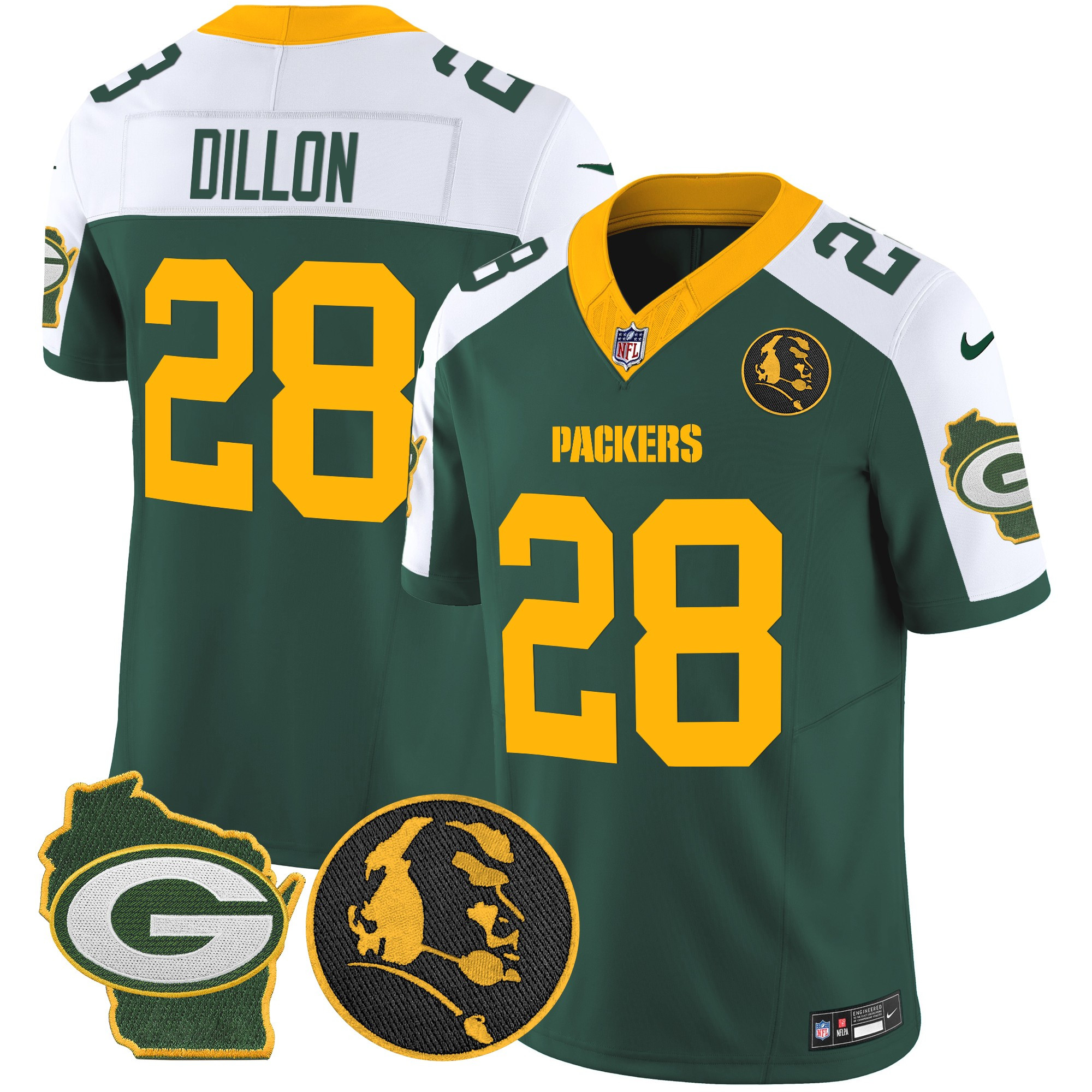 AJ Dillon Men's Green Bay Packers John Madden & Home Patch Vapor Limited Green Alternate Jersey - All Stitched