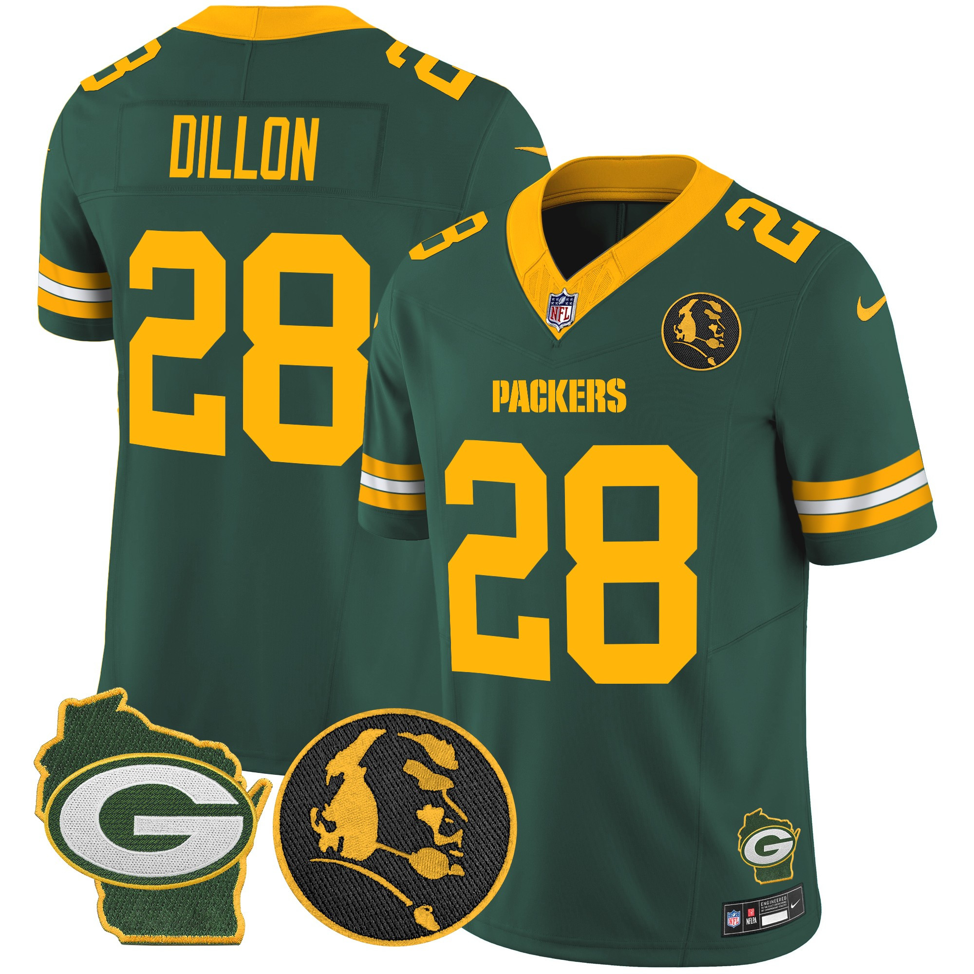 AJ Dillon Men's Green Bay Packers John Madden & Home Patch Vapor Limited Green Jersey - All Stitched