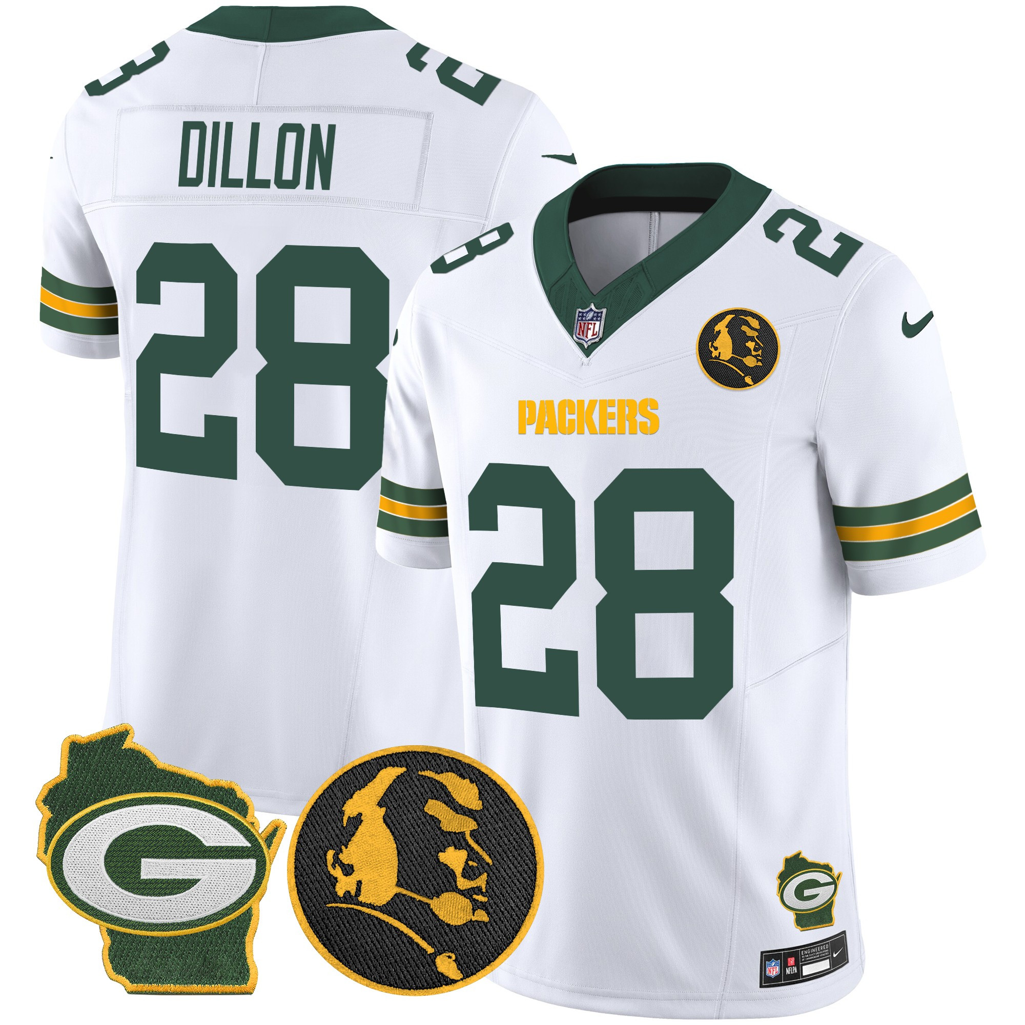 AJ Dillon Men's Green Bay Packers John Madden & Home Patch Vapor Limited White Jersey - All Stitched