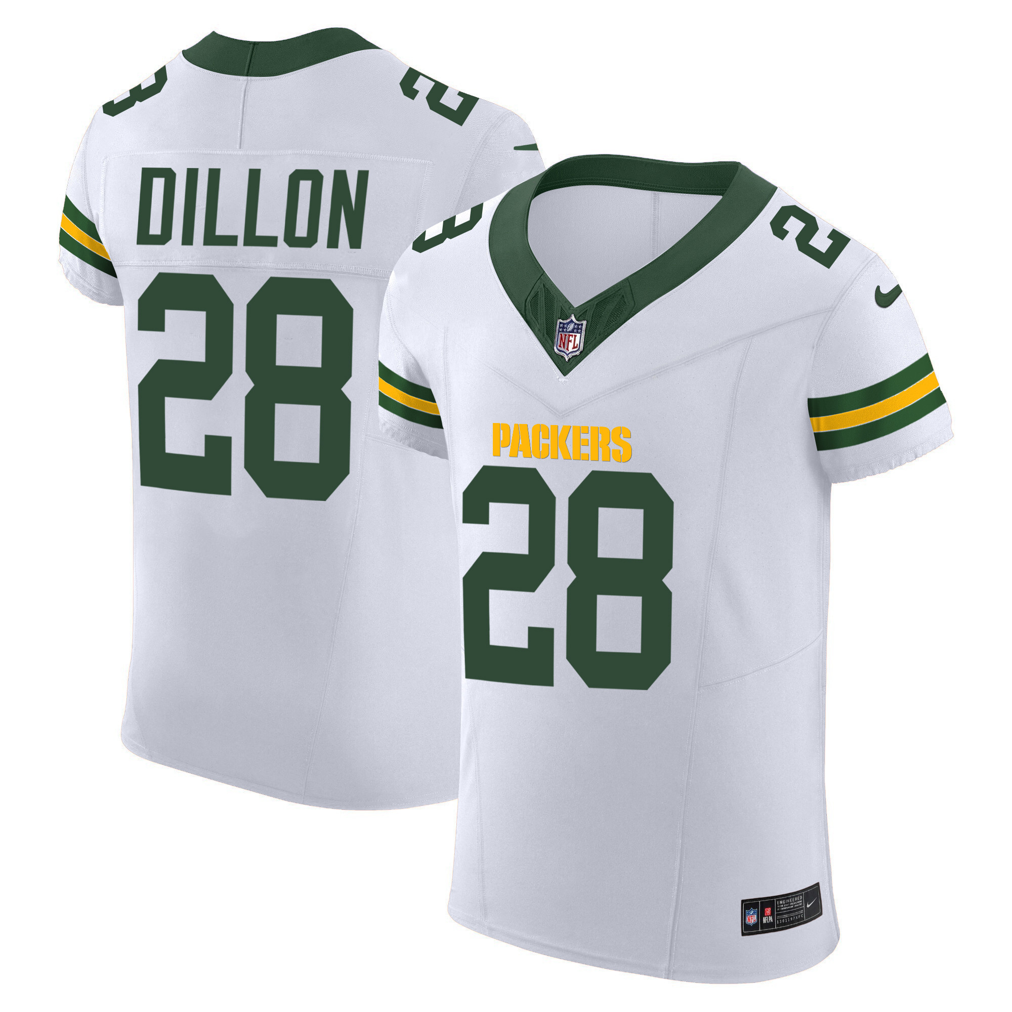 AJ Dillon Men's Green Bay Packers Vapor Elite White Jersey - All Stitched