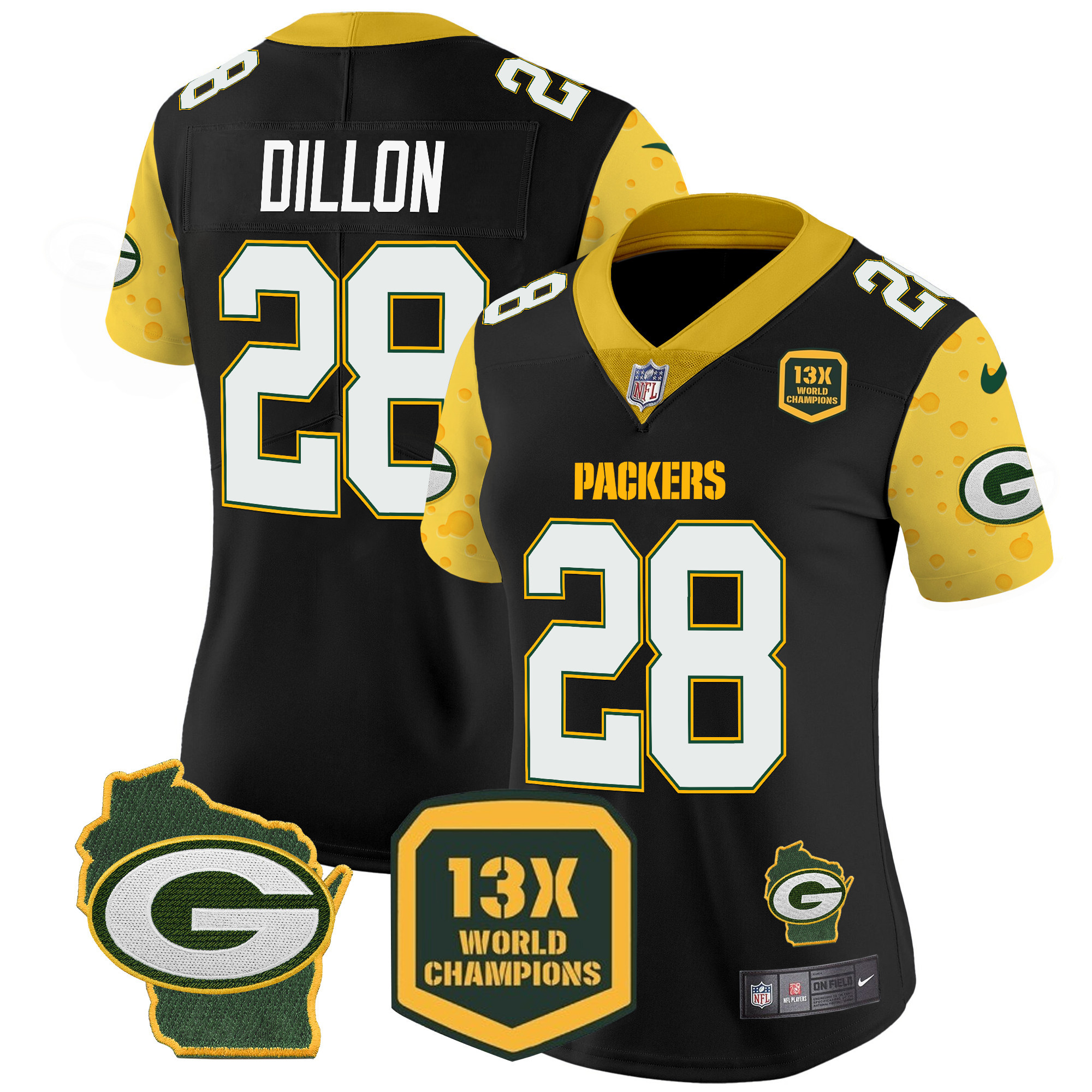 AJ Dillon Women's Green Bay Packers Cheese Vapor Limited Jersey – All Stitched Black Jersey - All Stitched